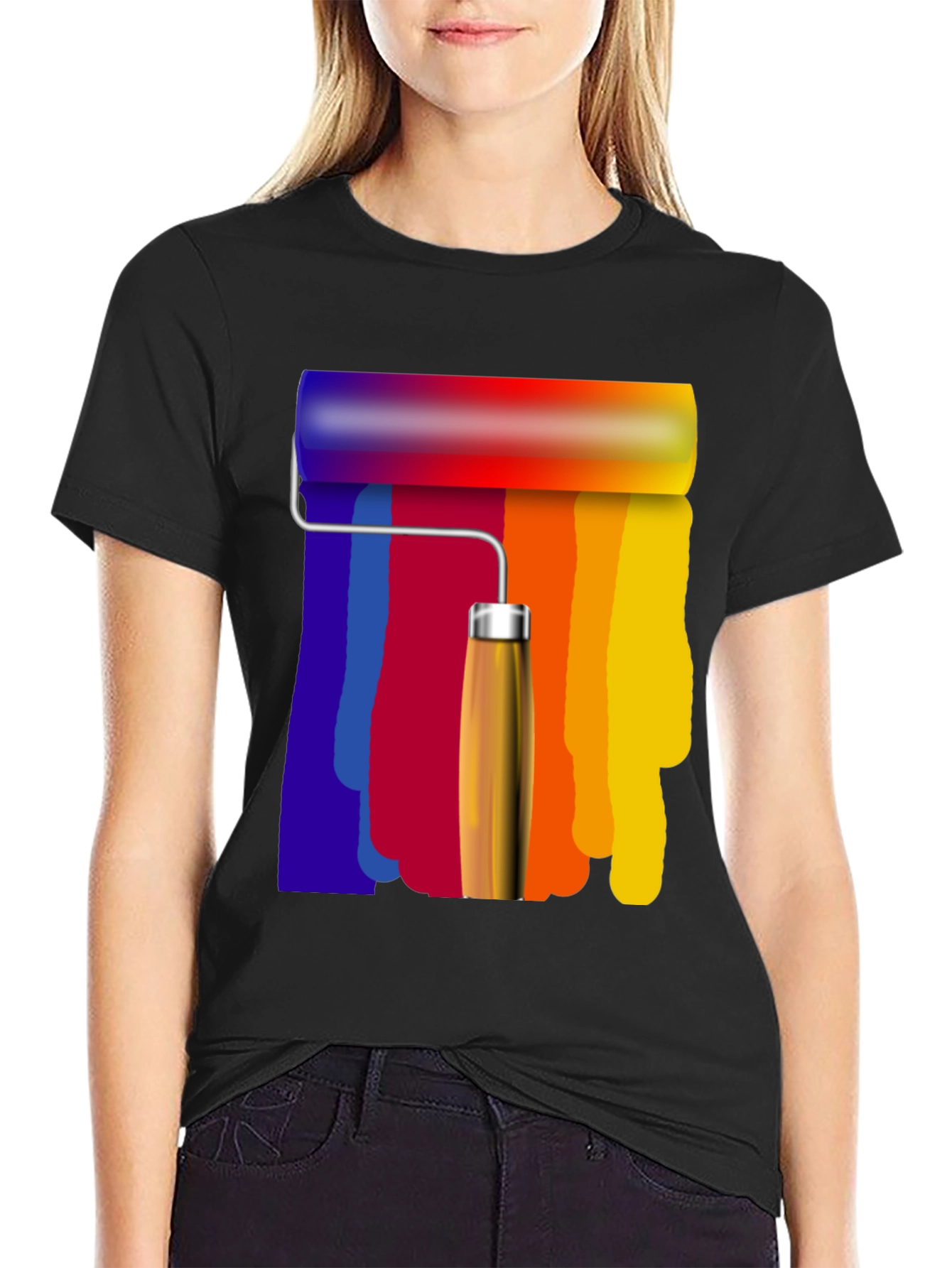 Rainbow Paint Roller Graphic Tee - Artsy T-Shirt