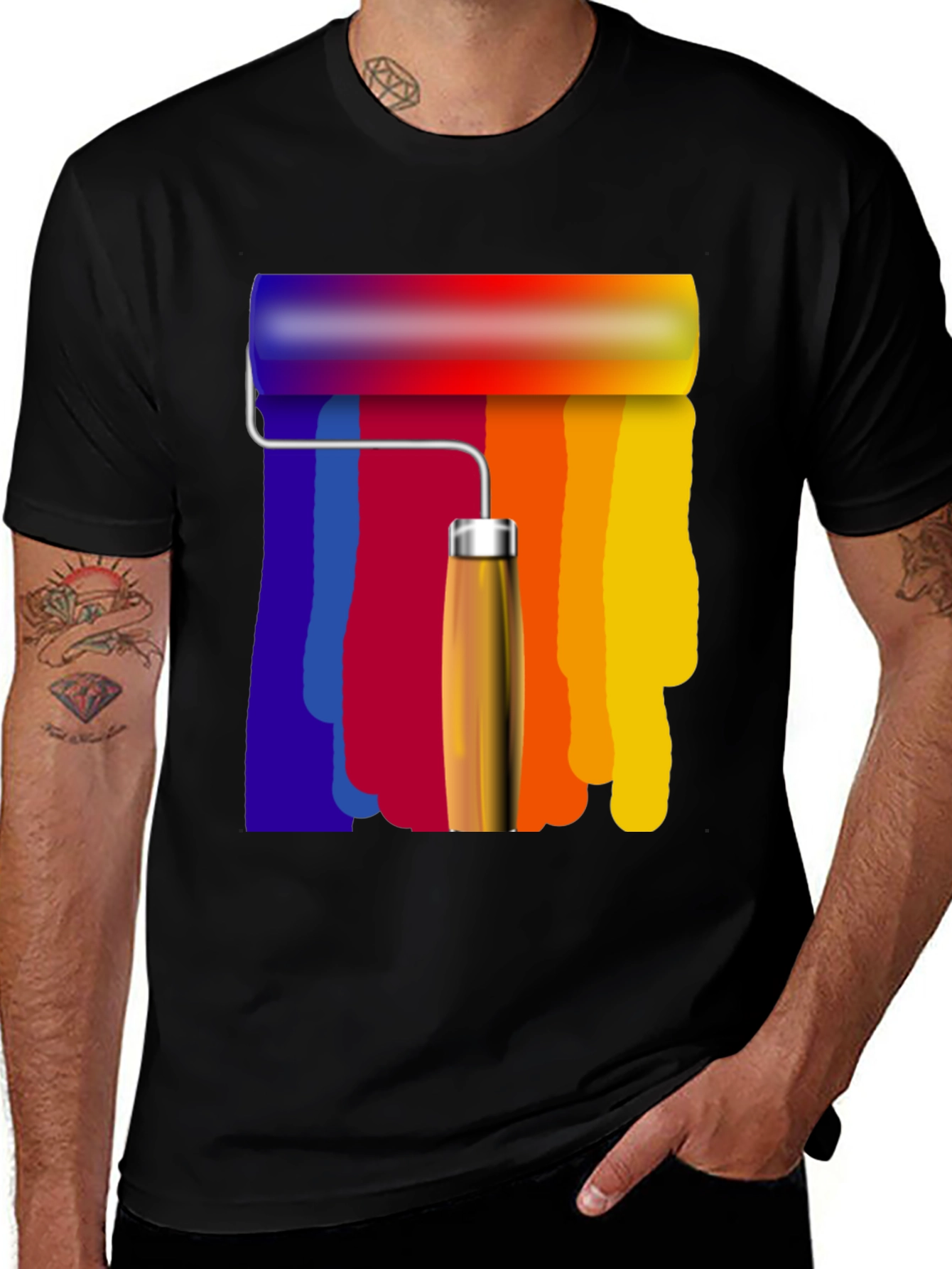 Rainbow Paint Roller Graphic Tee - Artsy T-Shirt