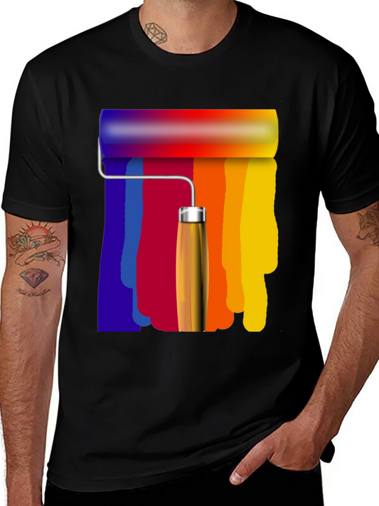 Rainbow Paint Roller Graphic Tee - Artsy T-Shirt