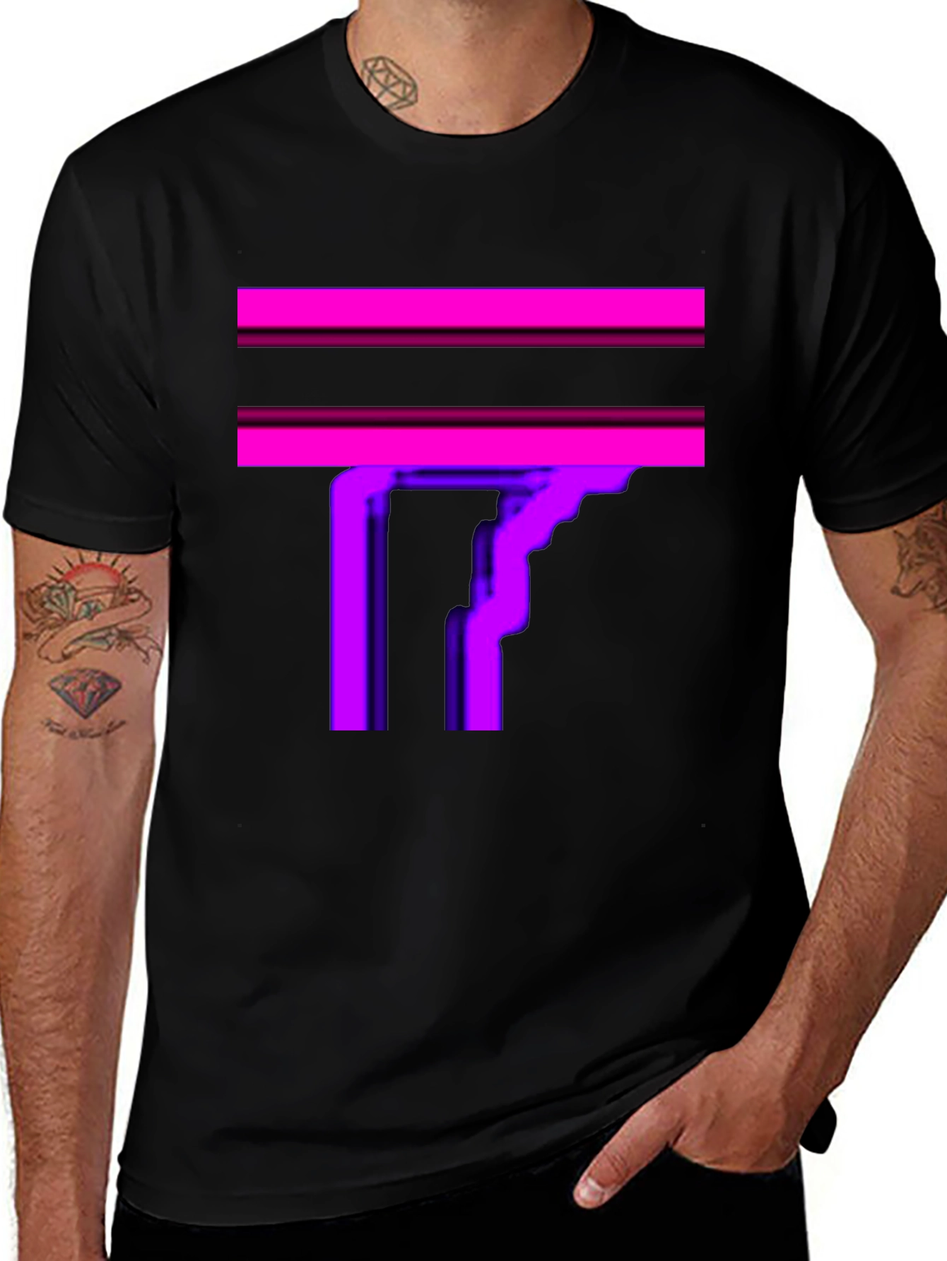 Abstract Geometric Graphic Print Black T-Shirt