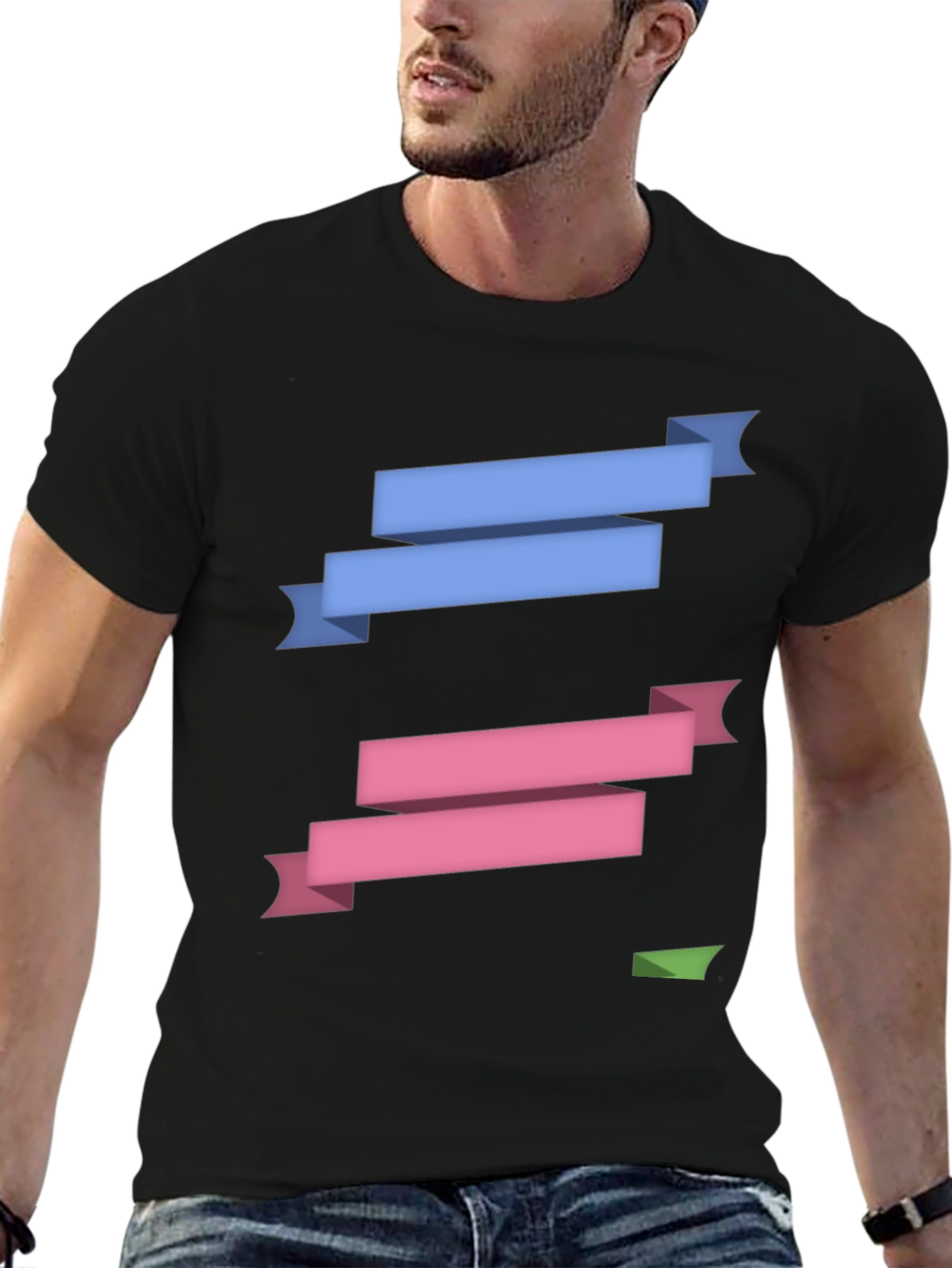 Stylish Ribbon Graphic Black T-Shirt