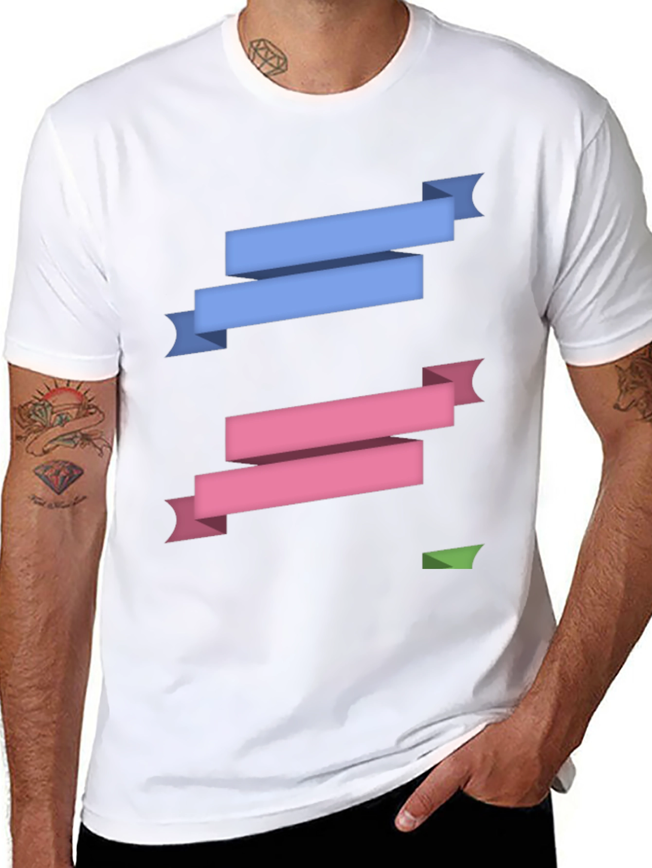 Stylish Ribbon Graphic Black T-Shirt