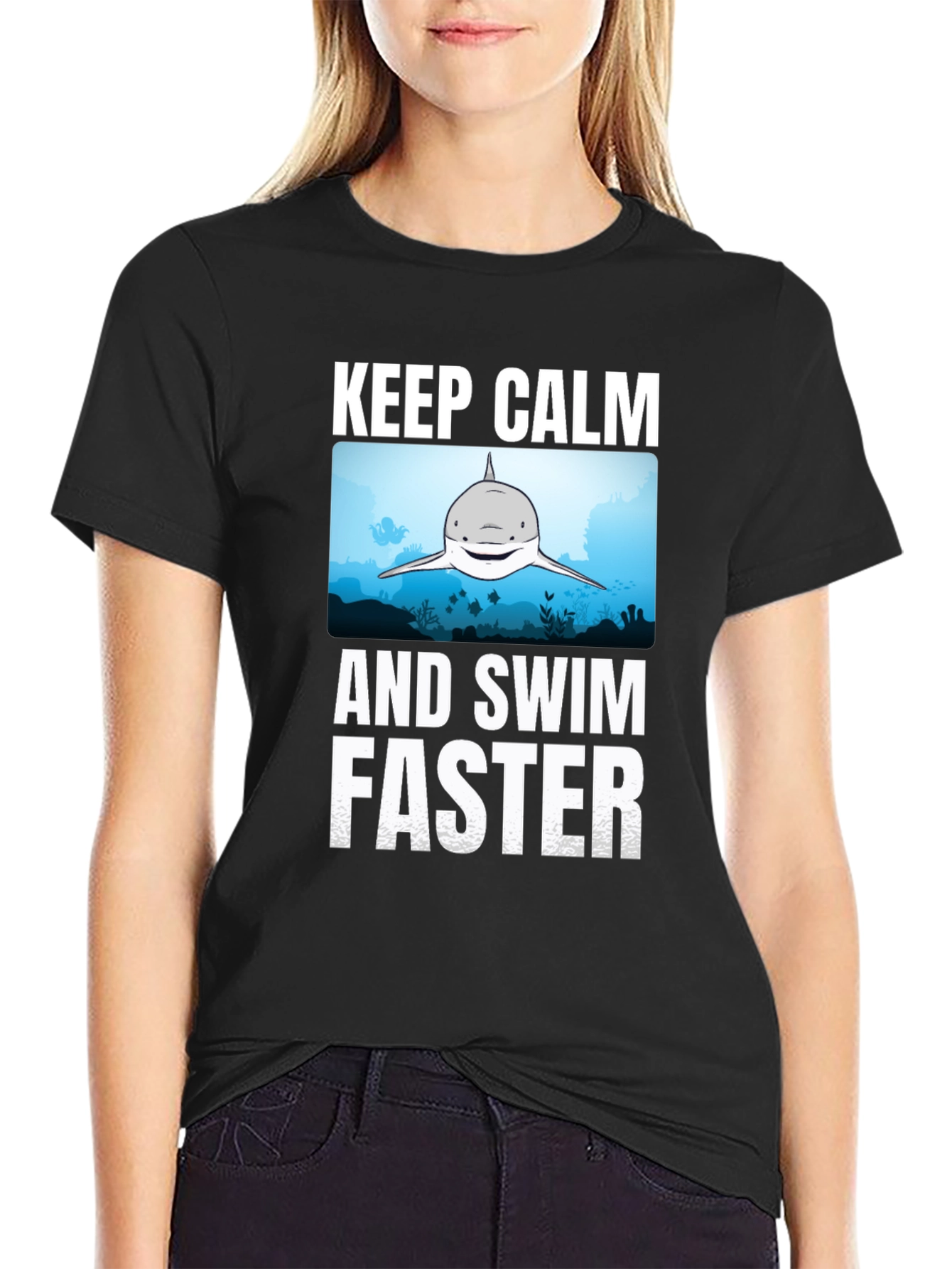 Keep Calm Shark Graphic T-Shirt - Funny Ocean Tee