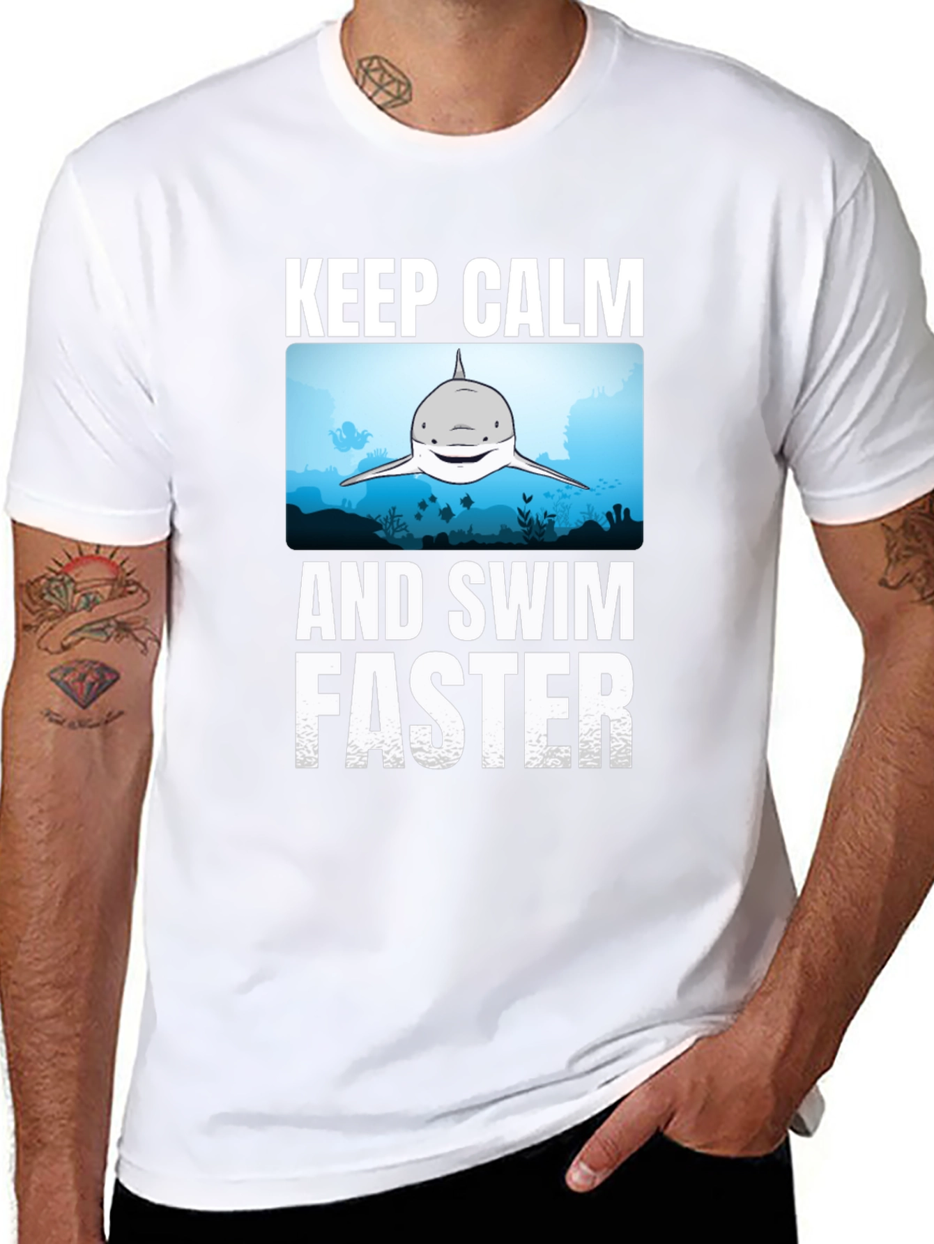 Keep Calm Shark Graphic T-Shirt - Funny Ocean Tee