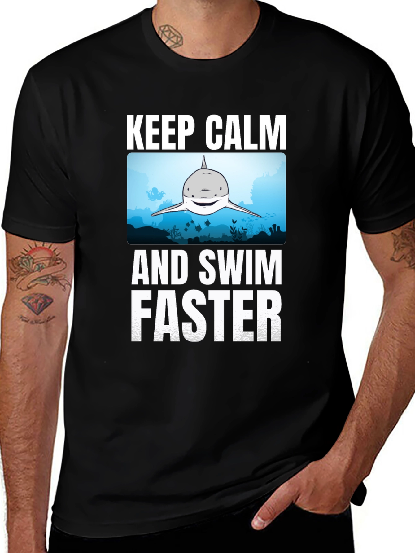 Keep Calm Shark Graphic T-Shirt - Funny Ocean Tee
