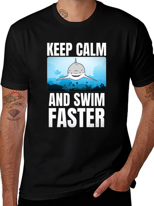 Keep Calm Shark Graphic T-Shirt - Funny Ocean Tee