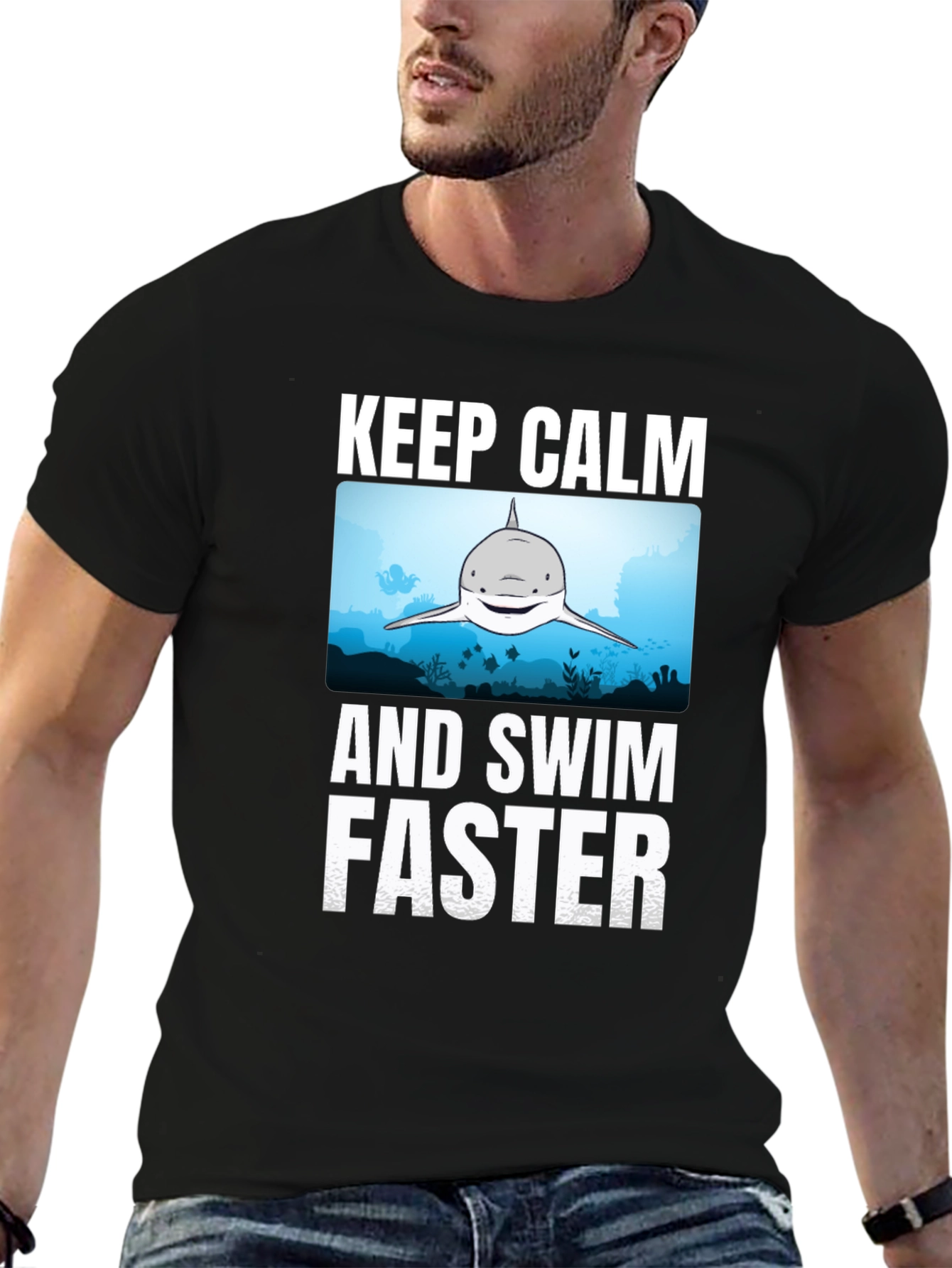 Keep Calm Shark Graphic T-Shirt - Funny Ocean Tee