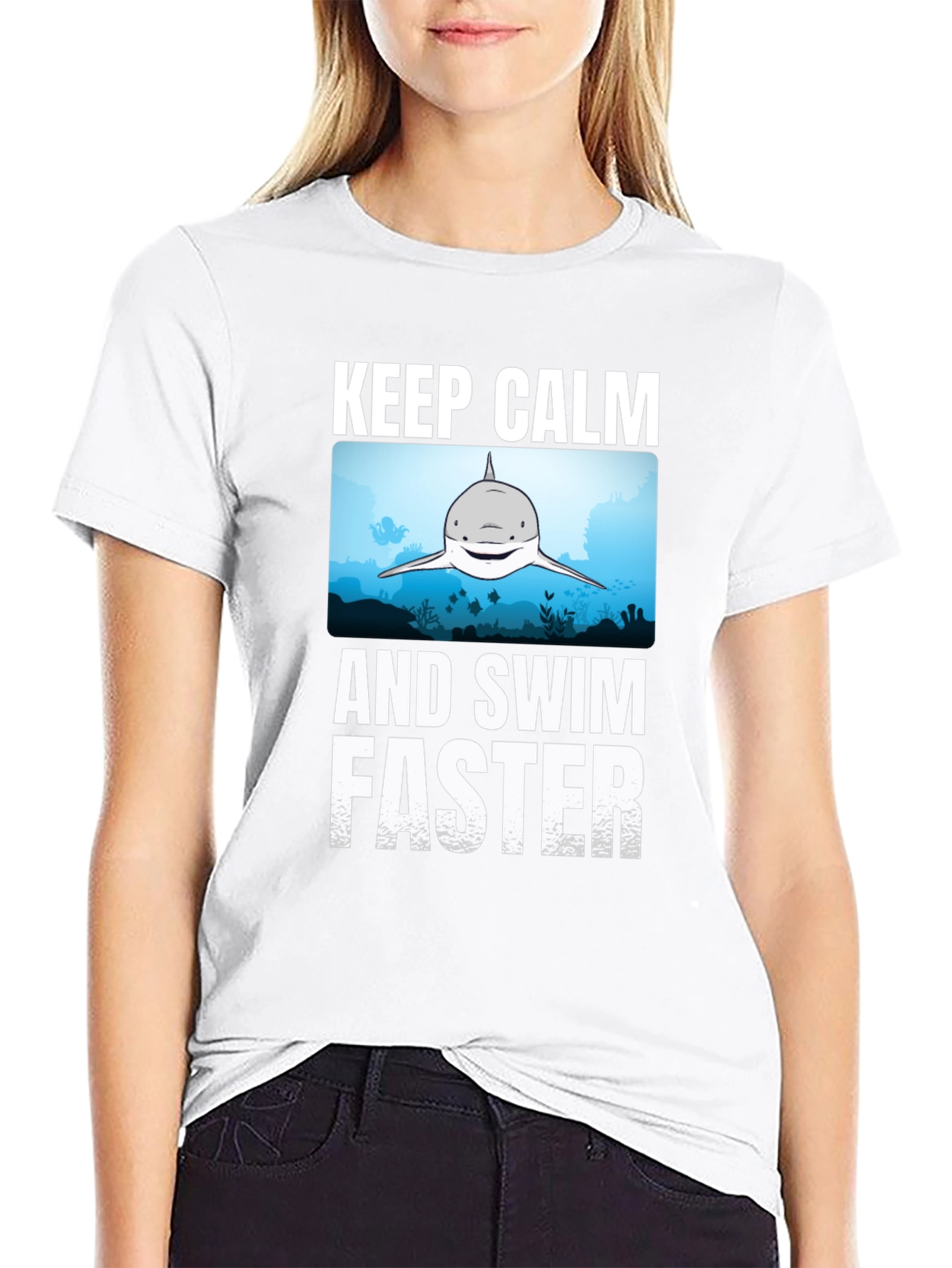 Keep Calm Shark Graphic T-Shirt - Funny Ocean Tee