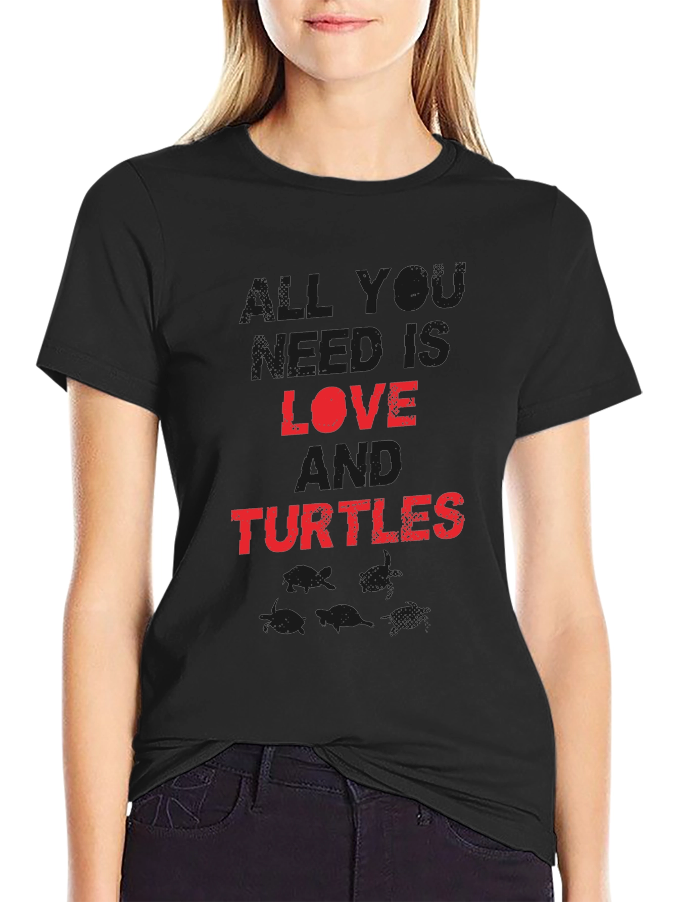 Love and Turtles Graphic Tee - Black Cotton Blend