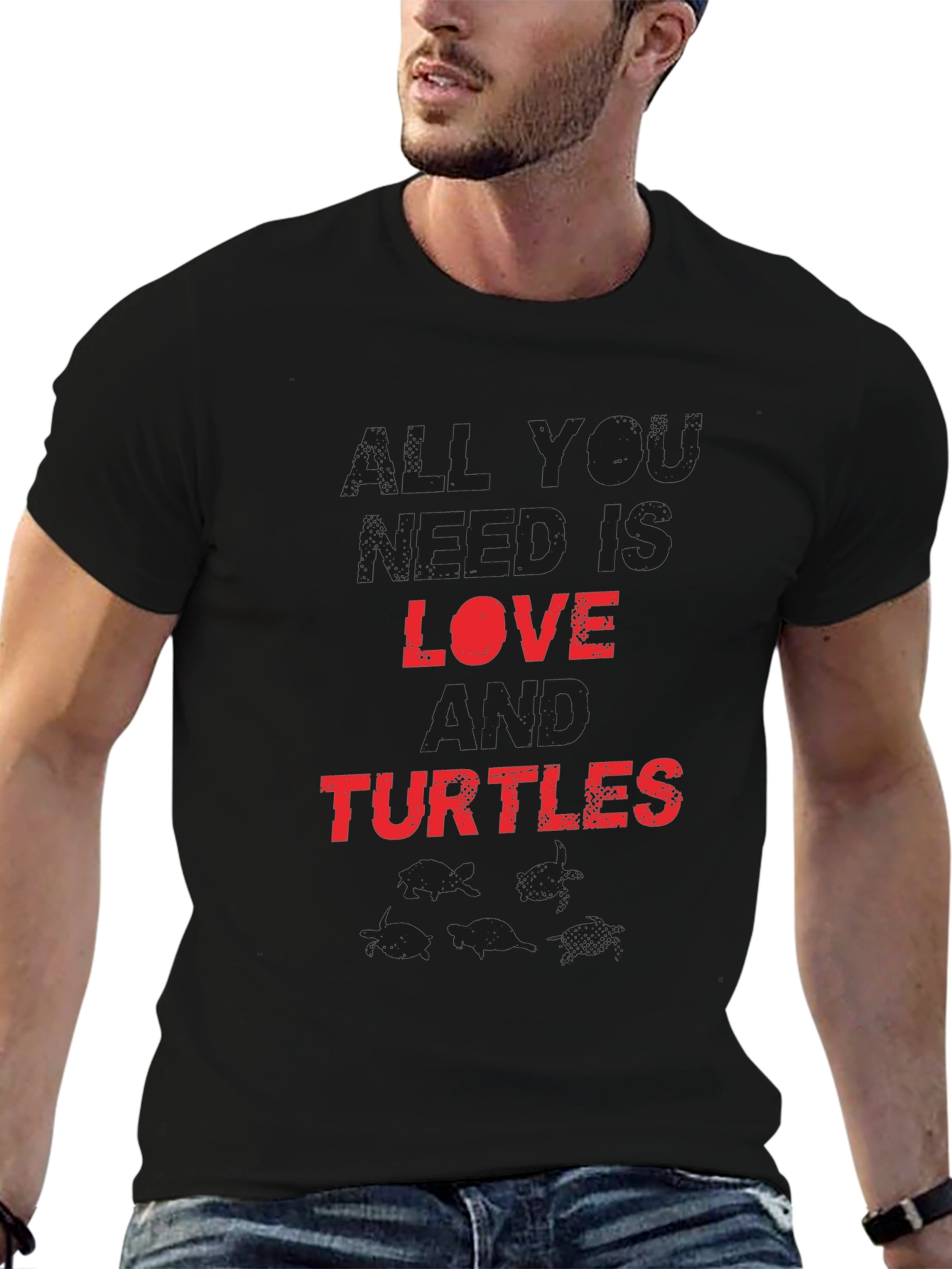 Love and Turtles Graphic Tee - Black Cotton Blend
