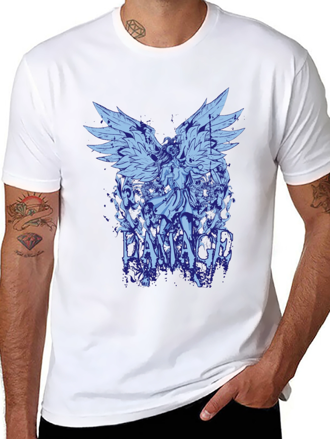 Damaged Angel Graphic Tee - Mens Black T-Shirt