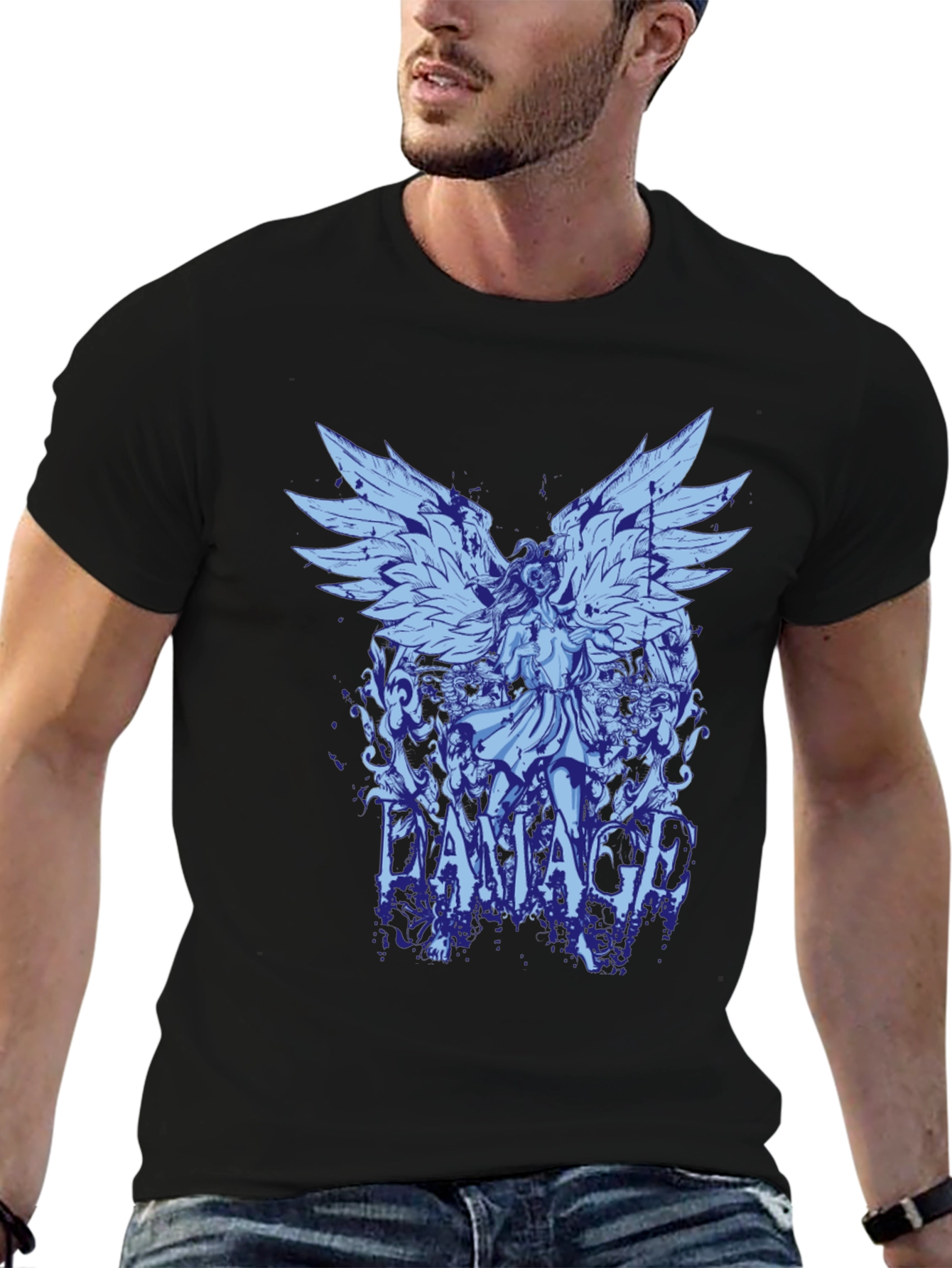 Damaged Angel Graphic Tee - Mens Black T-Shirt