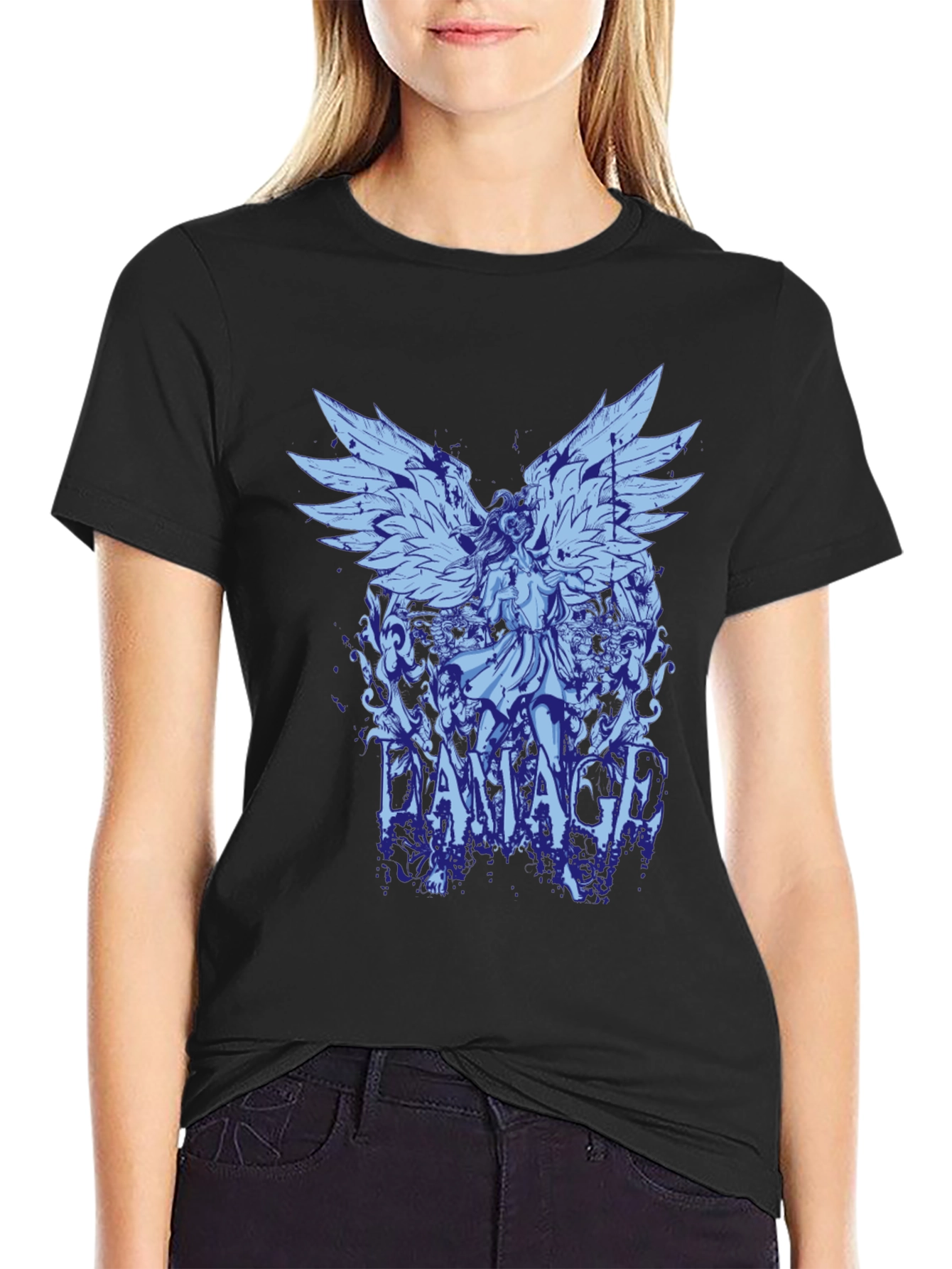 Damaged Angel Graphic Tee - Mens Black T-Shirt