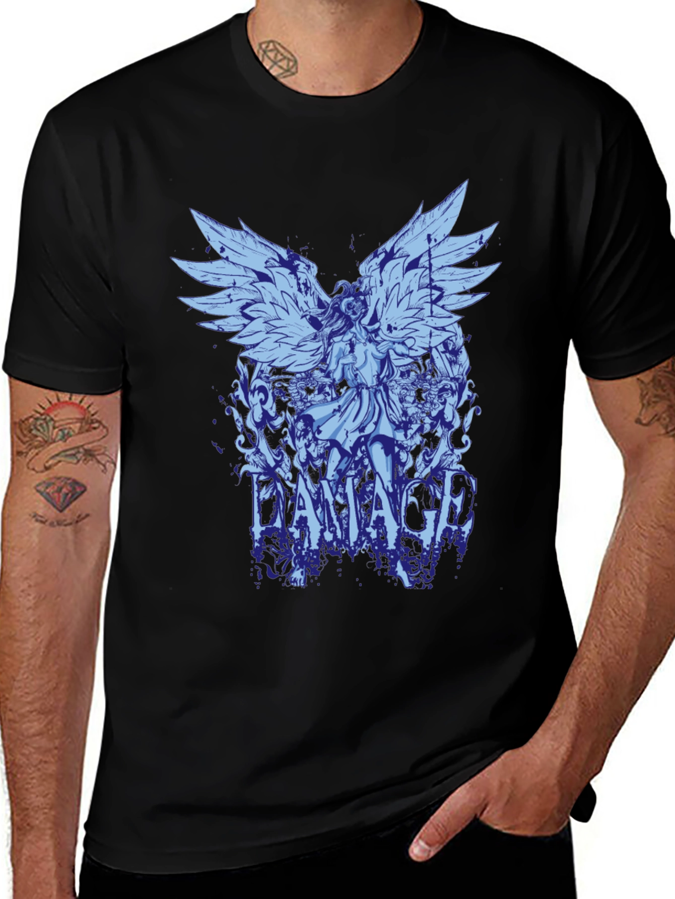 Damaged Angel Graphic Tee - Mens Black T-Shirt