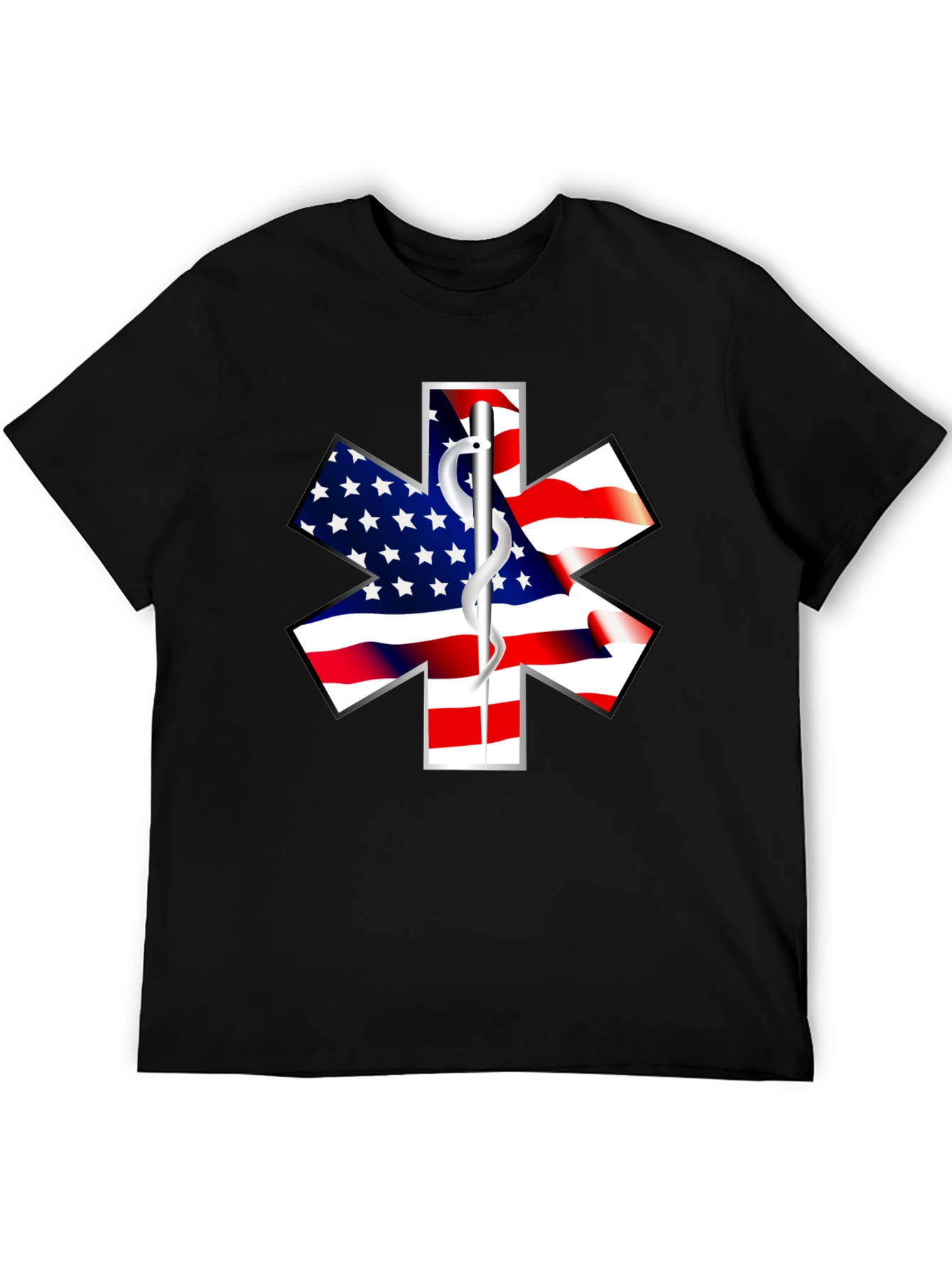 American Flag EMT Star Black T-Shirt