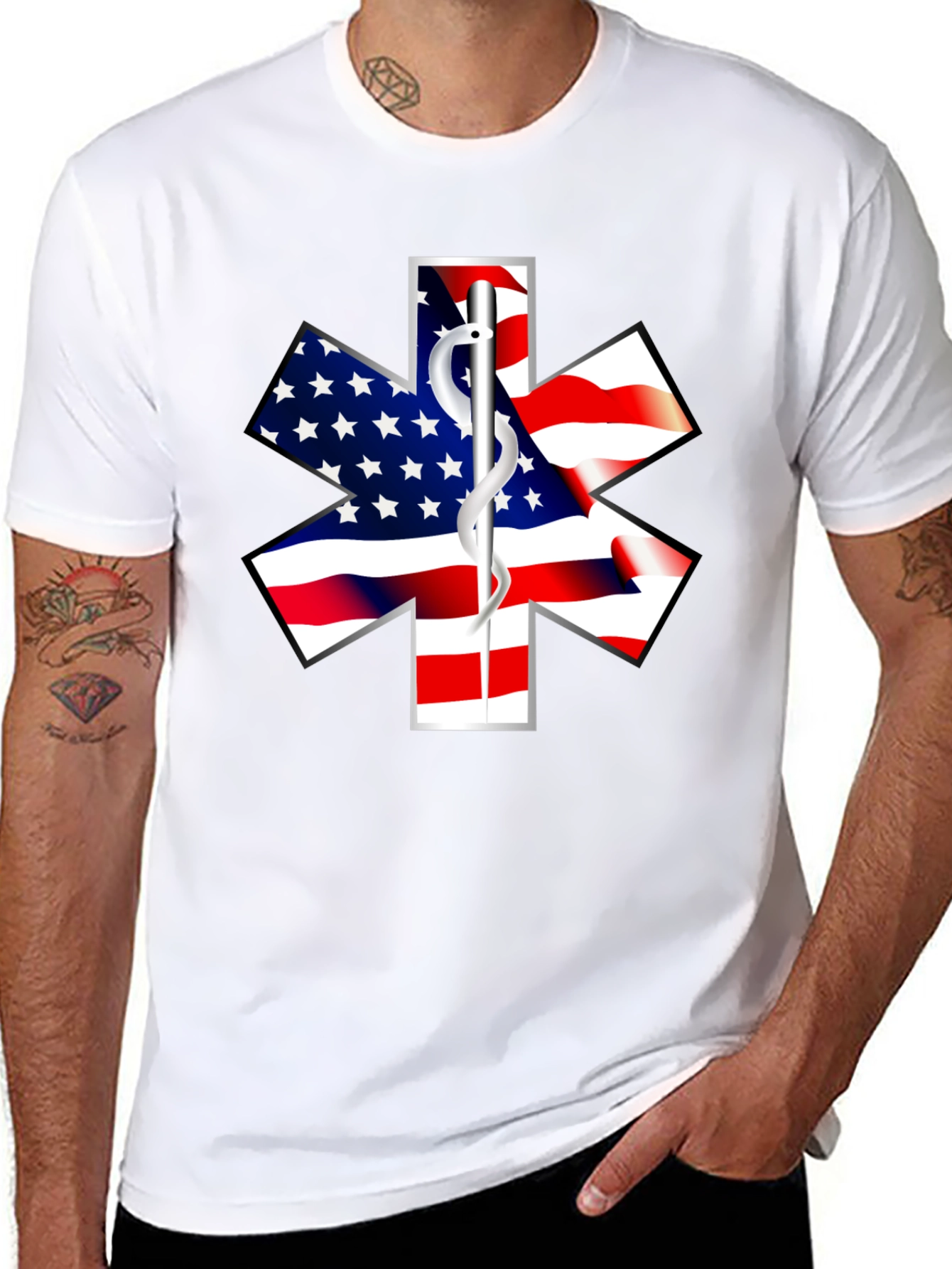 American Flag EMT Star Black T-Shirt