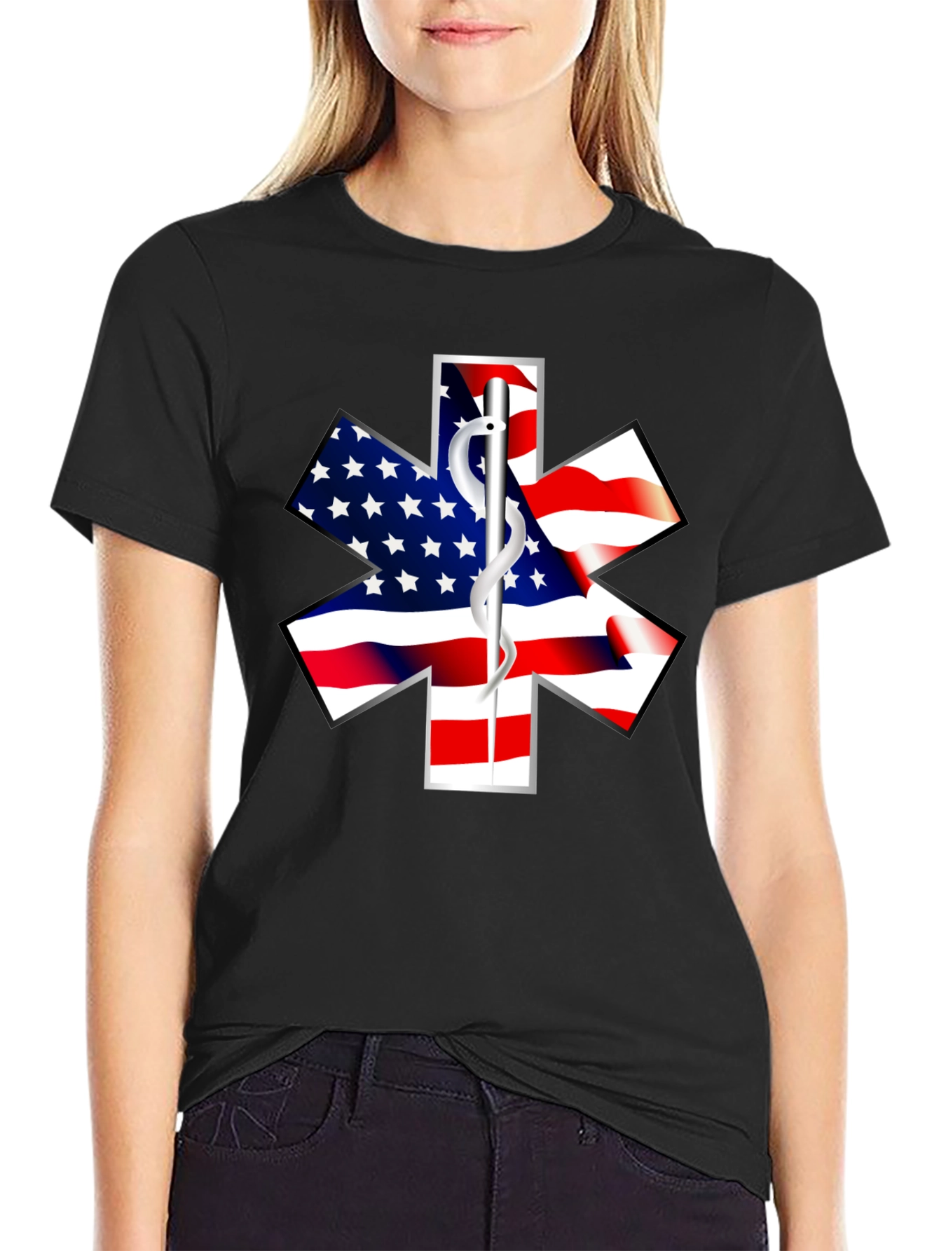 American Flag EMT Star Black T-Shirt