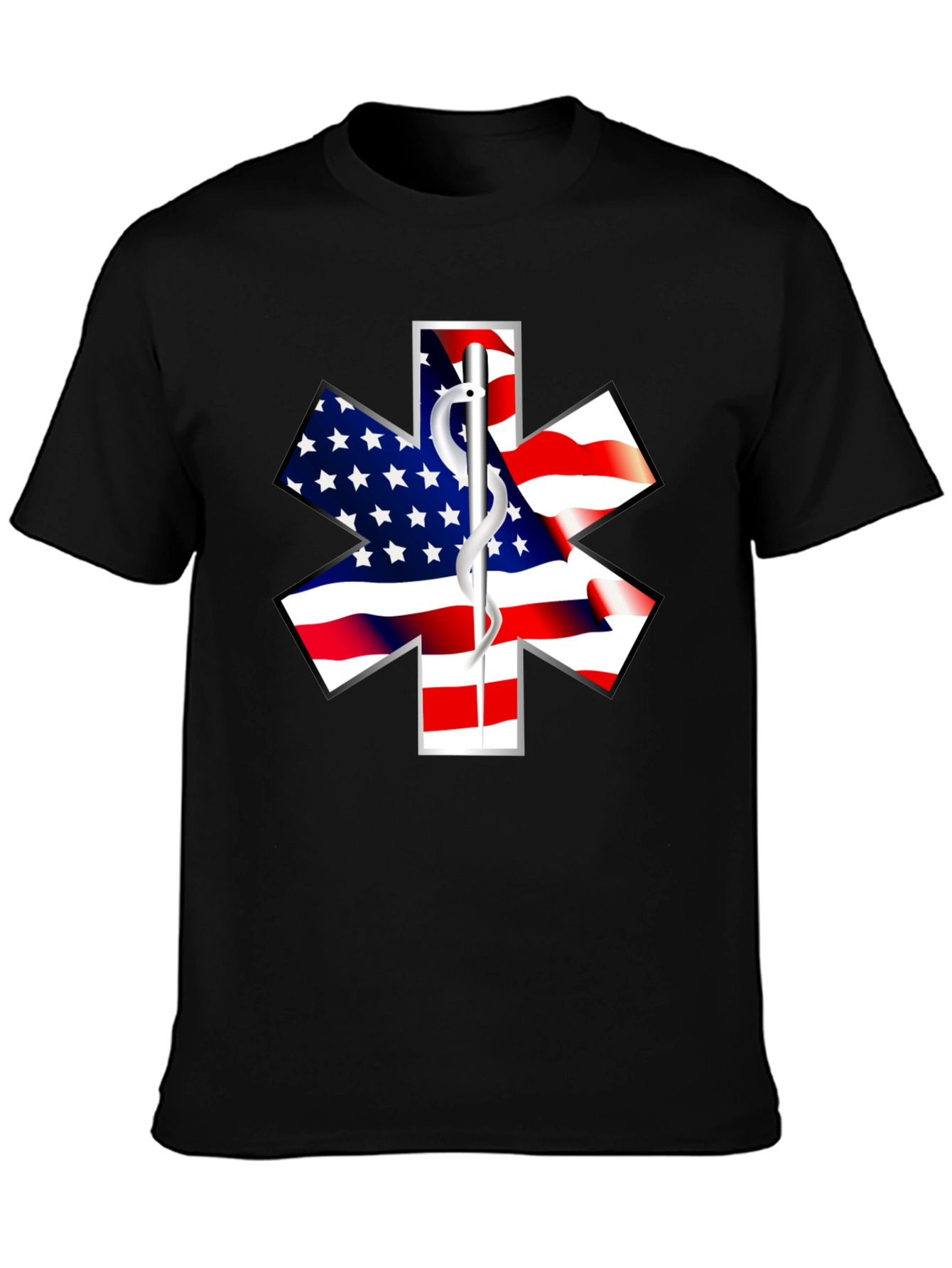 American Flag EMT Star Black T-Shirt