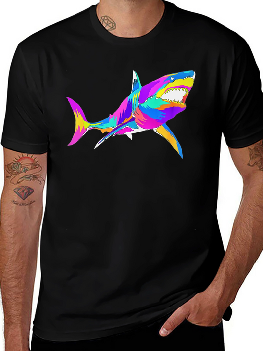 Colorful Shark Graphic Black T-Shirt