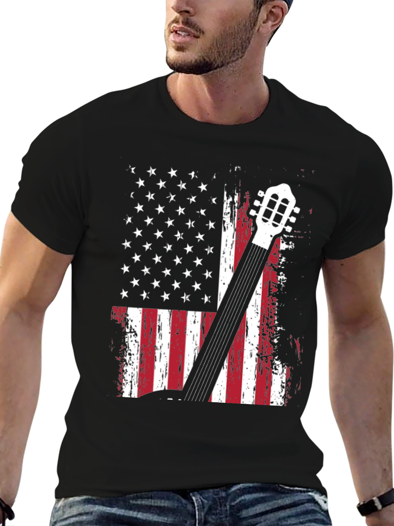 American Flag Guitar Graphic T-Shirt