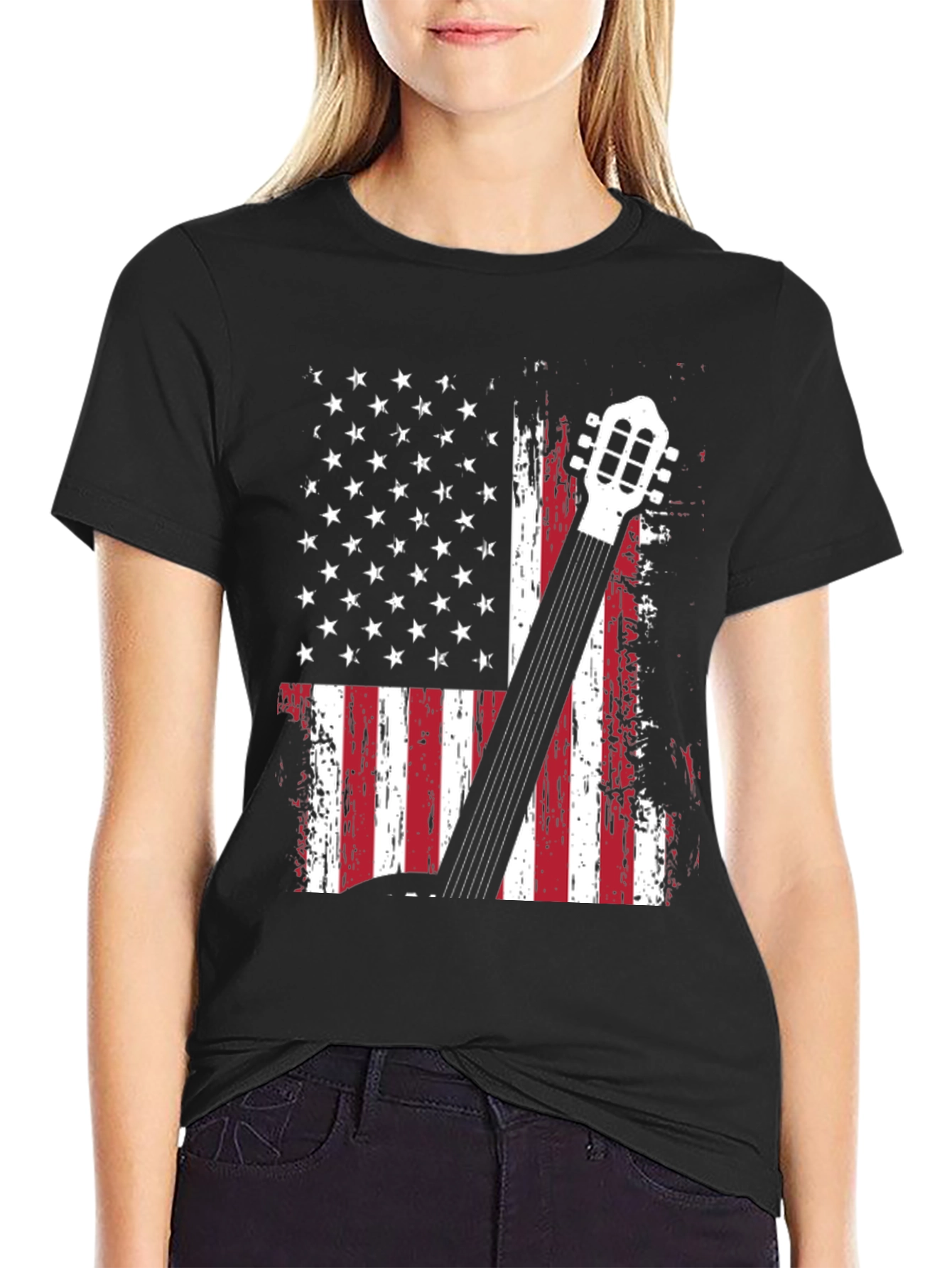 American Flag Guitar Graphic T-Shirt