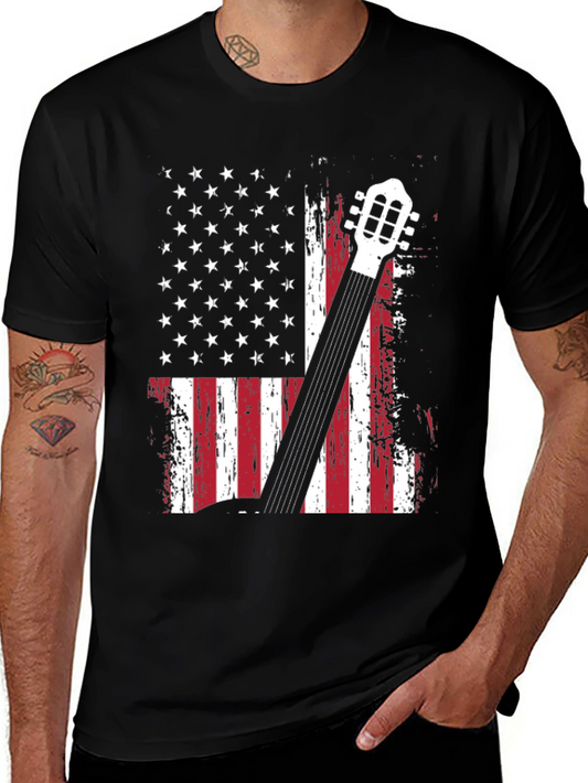 American Flag Guitar Graphic T-Shirt