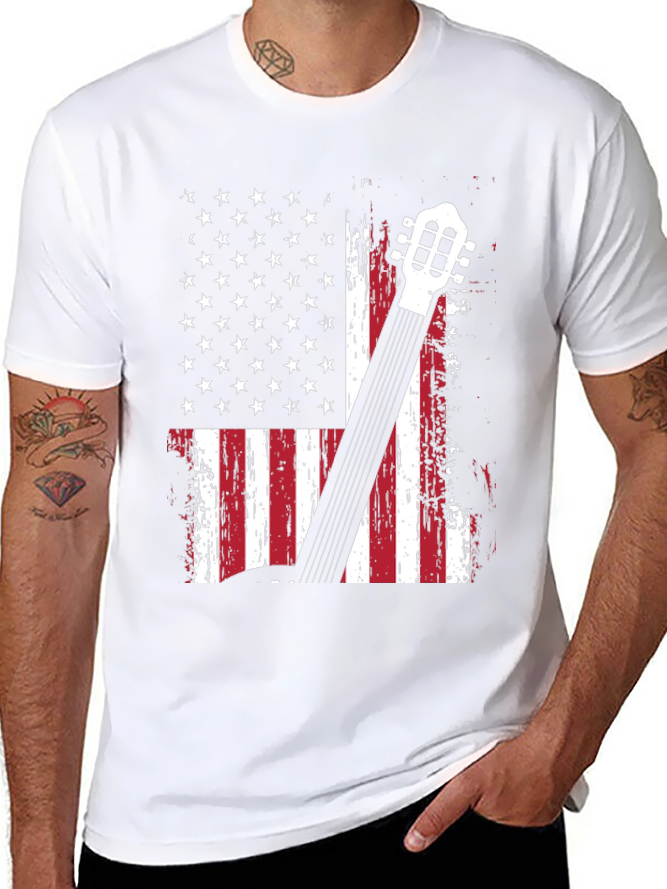American Flag Guitar Graphic T-Shirt