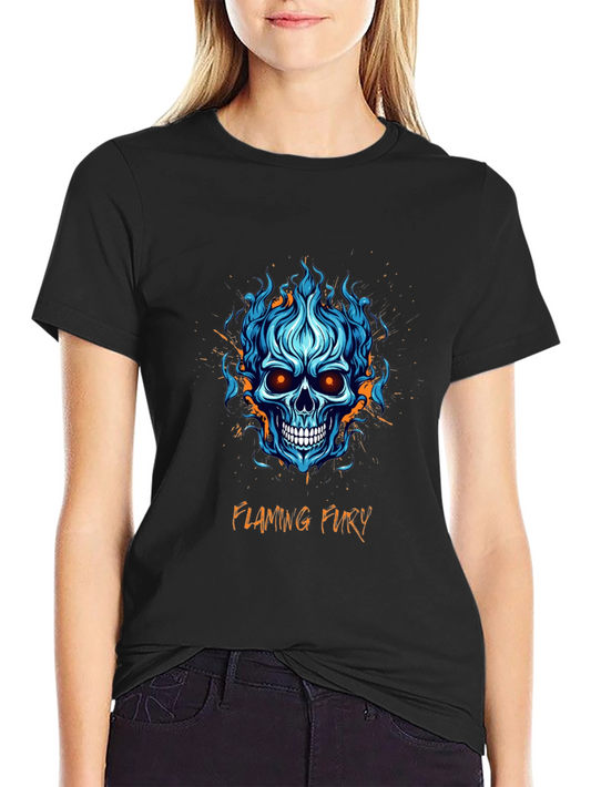 Flaming Fury Skull Graphic T-Shirt - Mens Black Tee