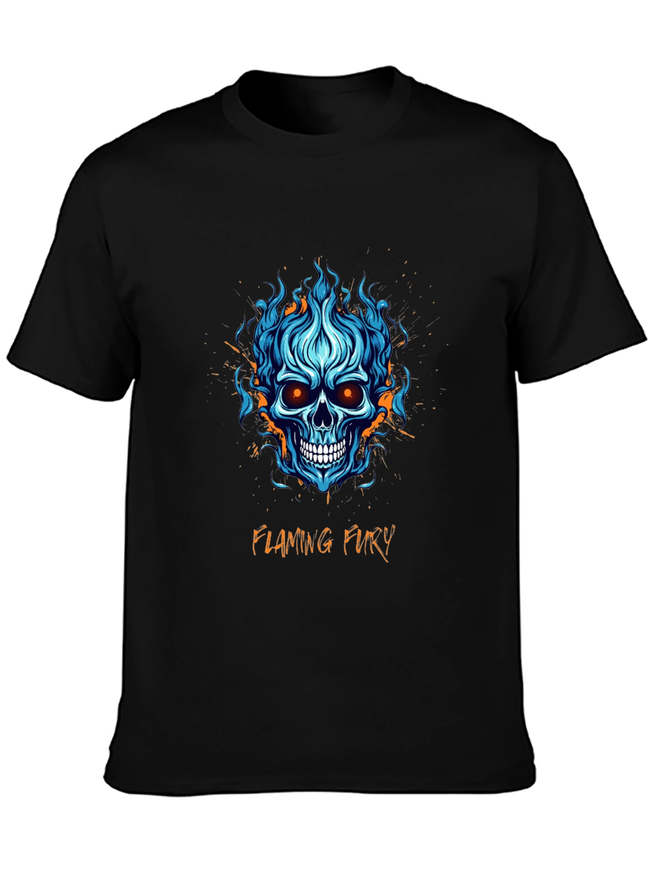 Flaming Fury Skull Graphic T-Shirt - Mens Black Tee