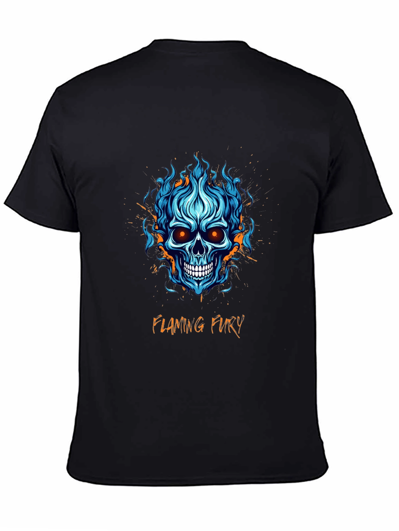 Flaming Fury Skull Graphic T-Shirt - Mens Black Tee