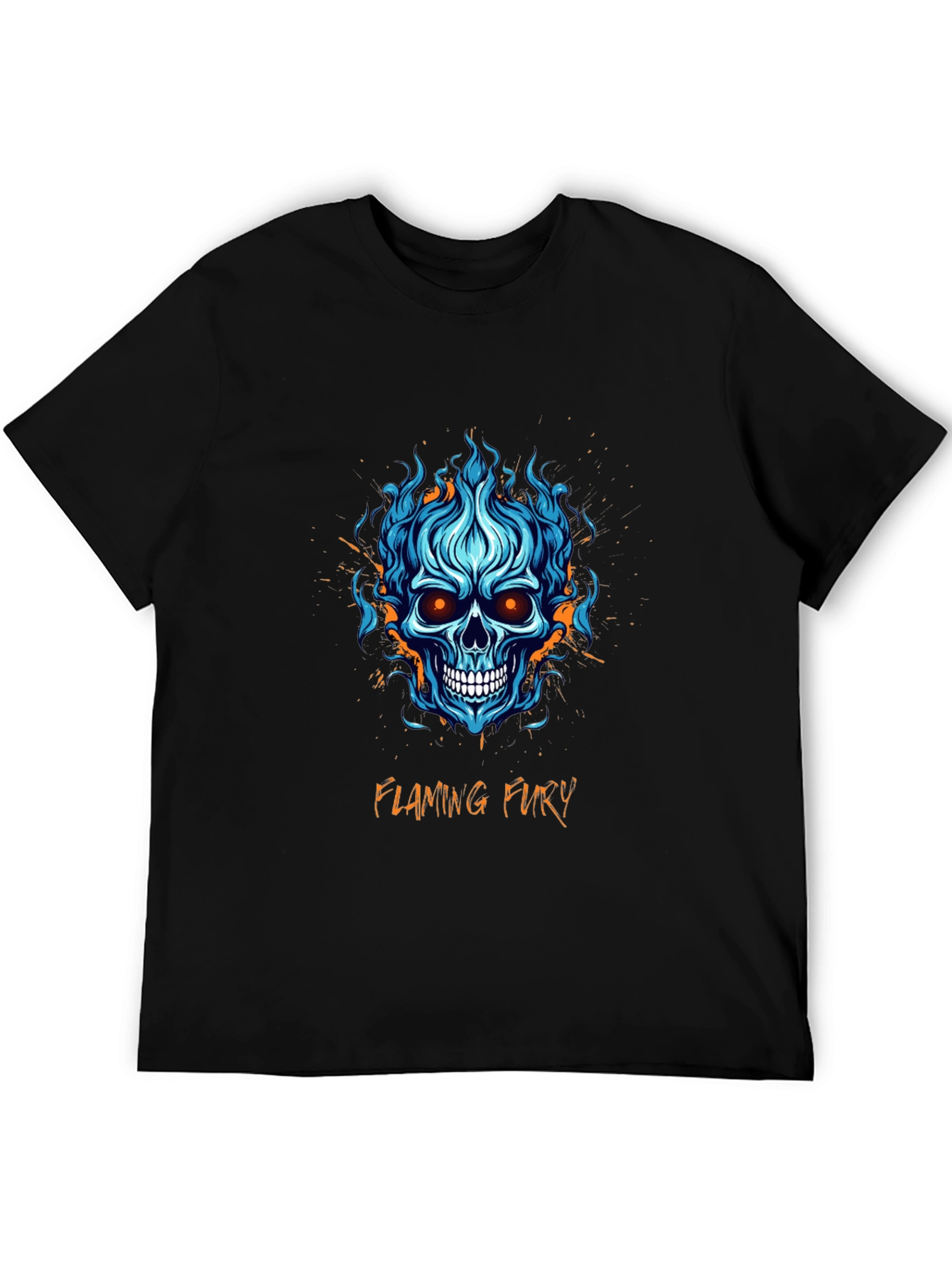 Flaming Fury Skull Graphic T-Shirt - Mens Black Tee