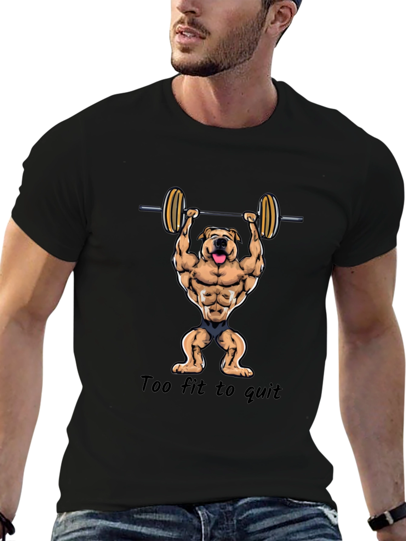 Too Fit to Quit Mens Black Graphic T-Shirt