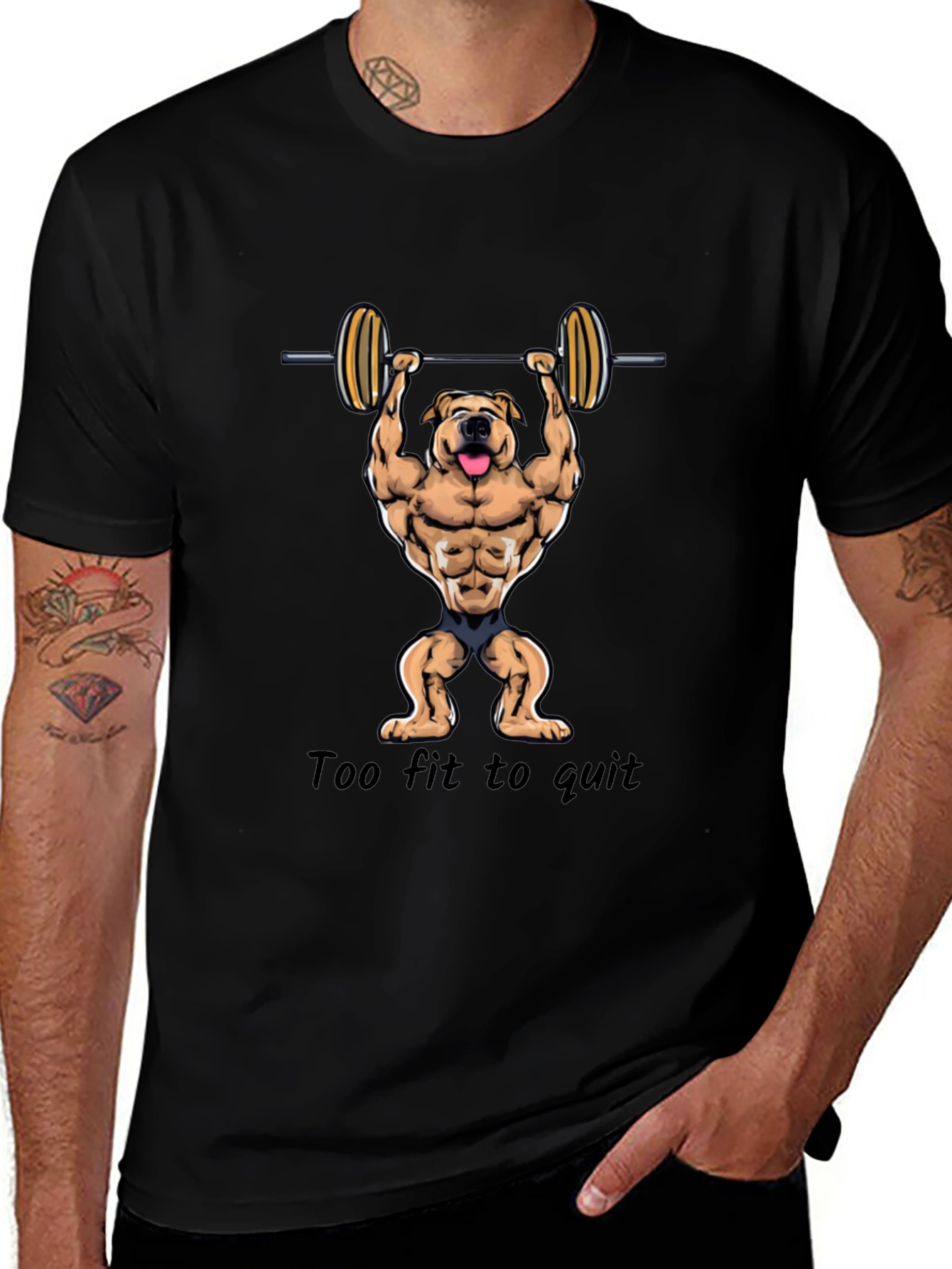 Too Fit to Quit Mens Black Graphic T-Shirt