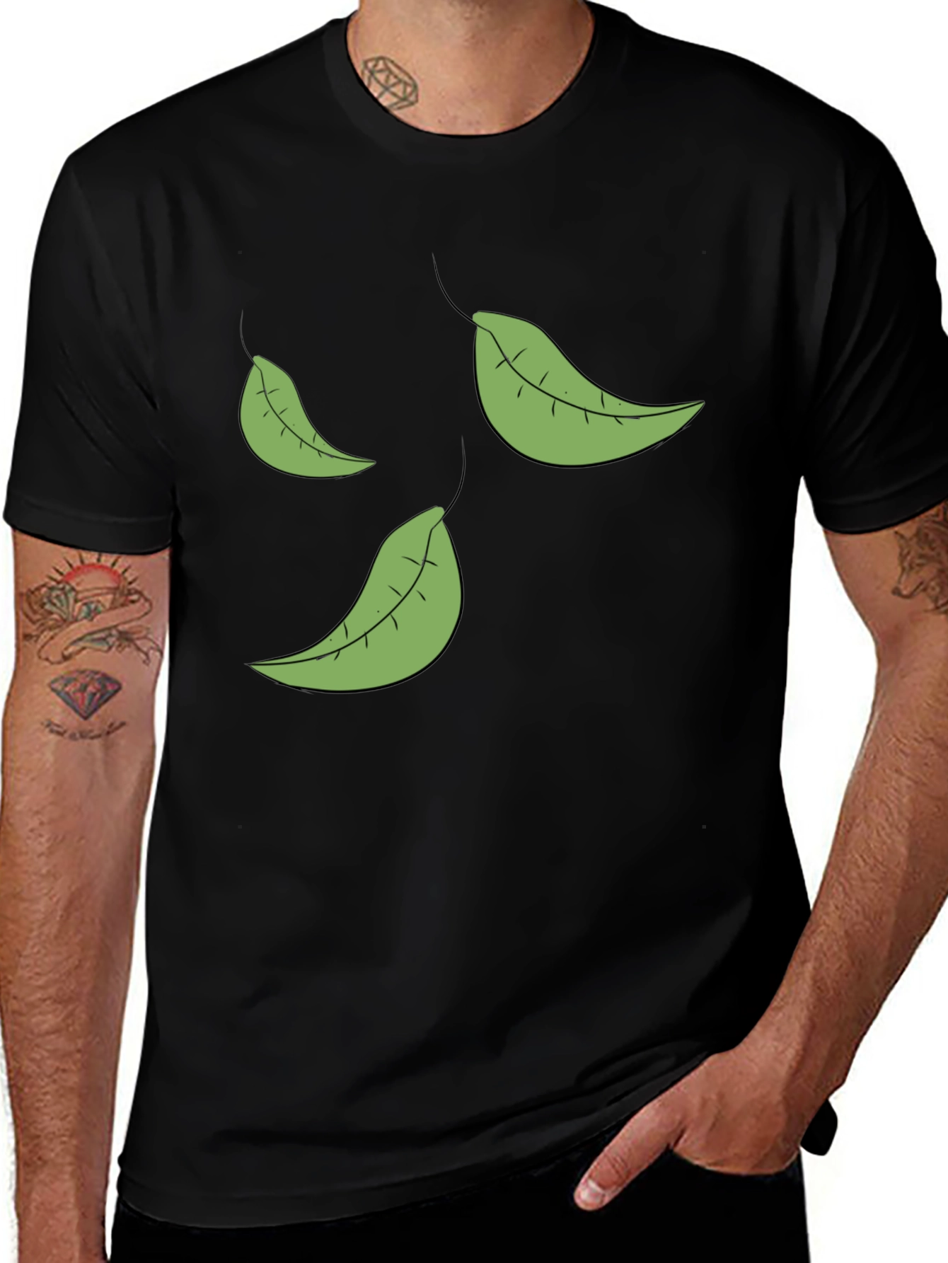 Leaf Print Black T-Shirt