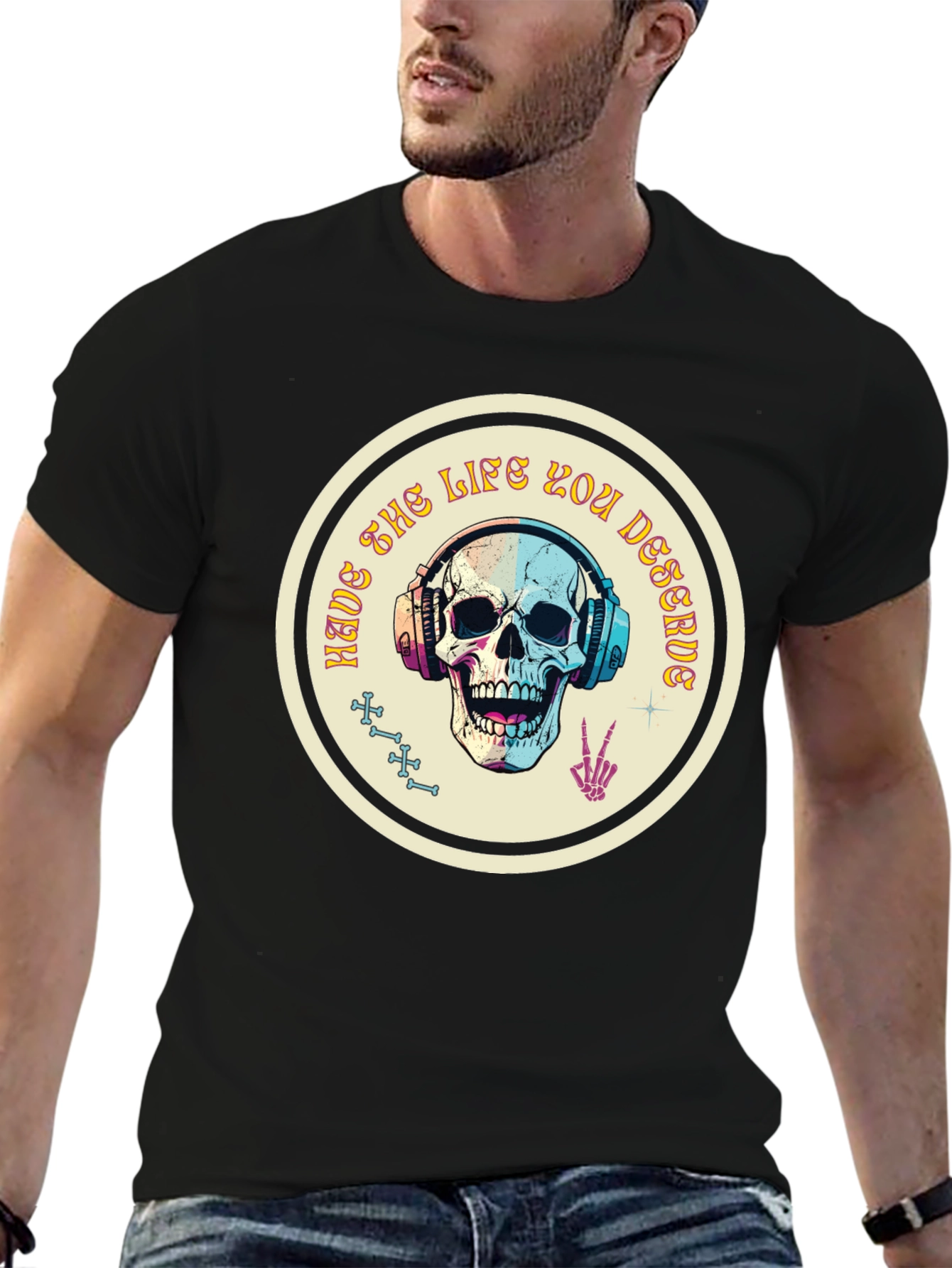 Skull Headphone Graphic T-Shirt