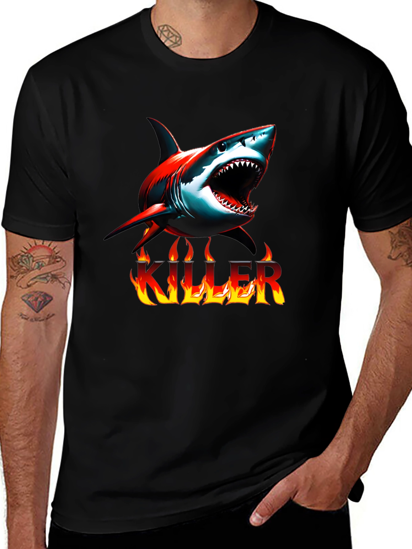 Killer Shark Graphic Tee - Mens Black T-Shirt