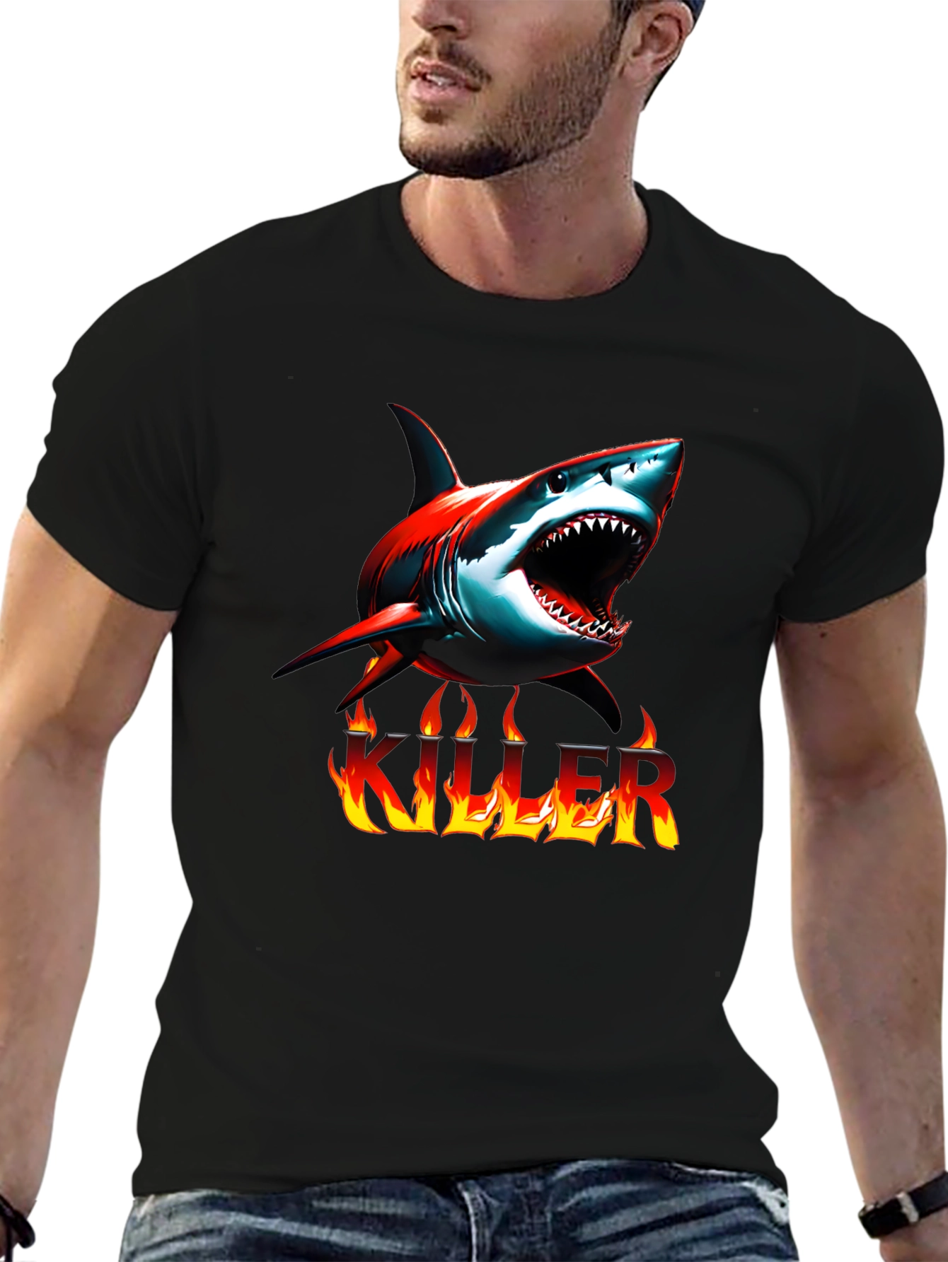 Killer Shark Graphic Tee - Mens Black T-Shirt