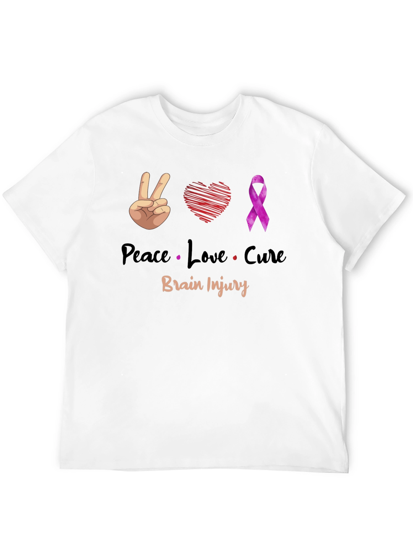 Peace Love Cure Brain Injury Awareness T-Shirt