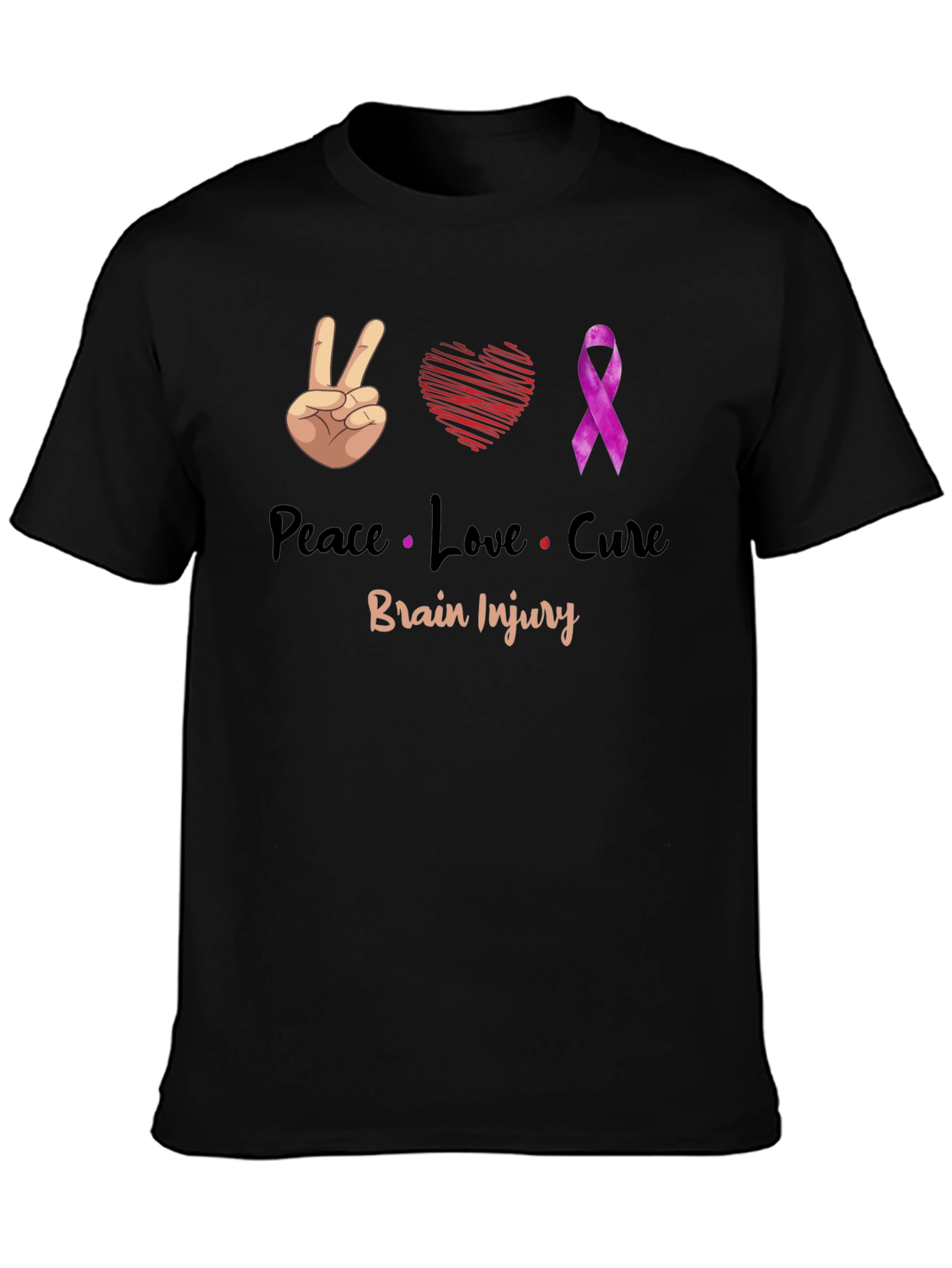 Peace Love Cure Brain Injury Awareness T-Shirt