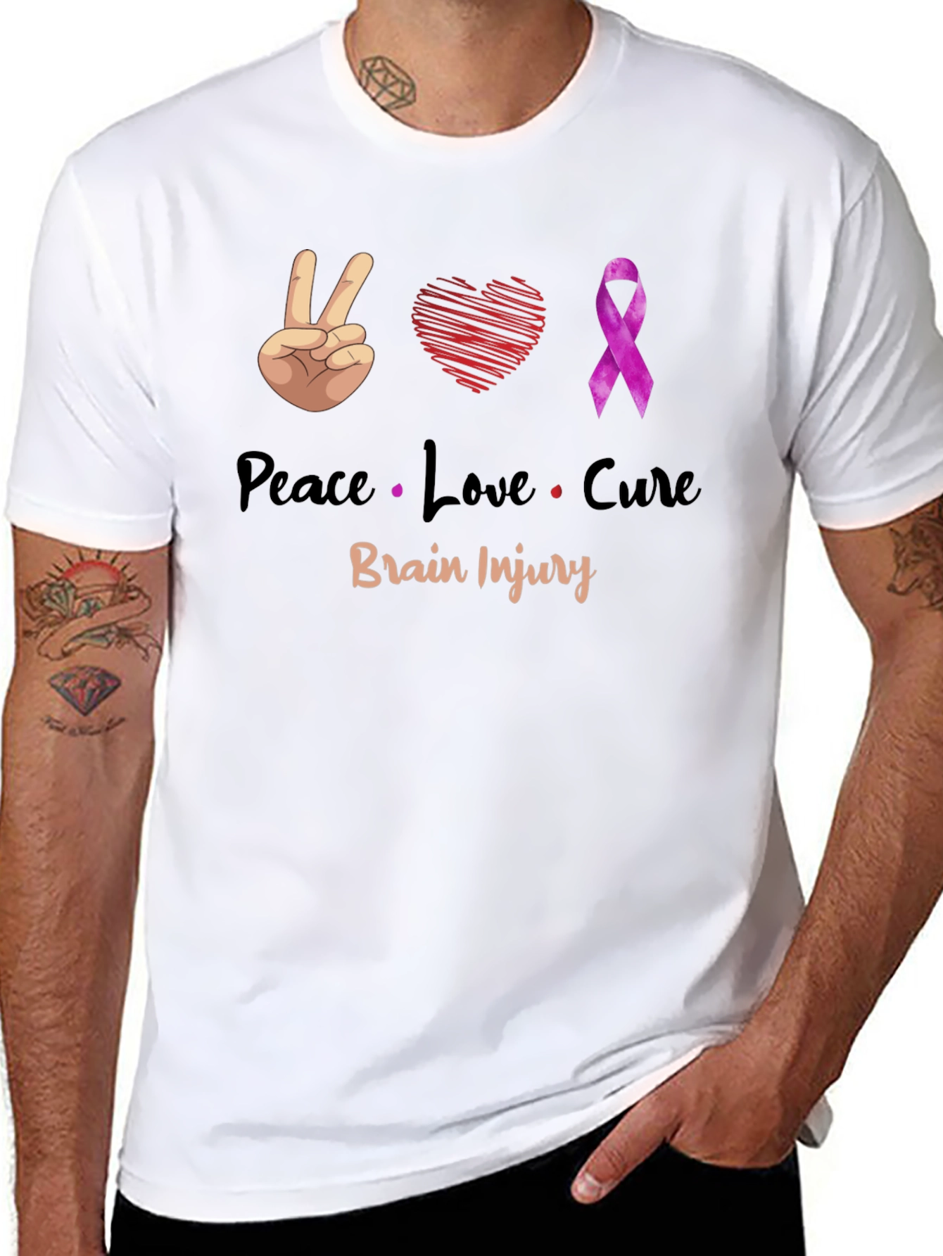 Peace Love Cure Brain Injury Awareness T-Shirt