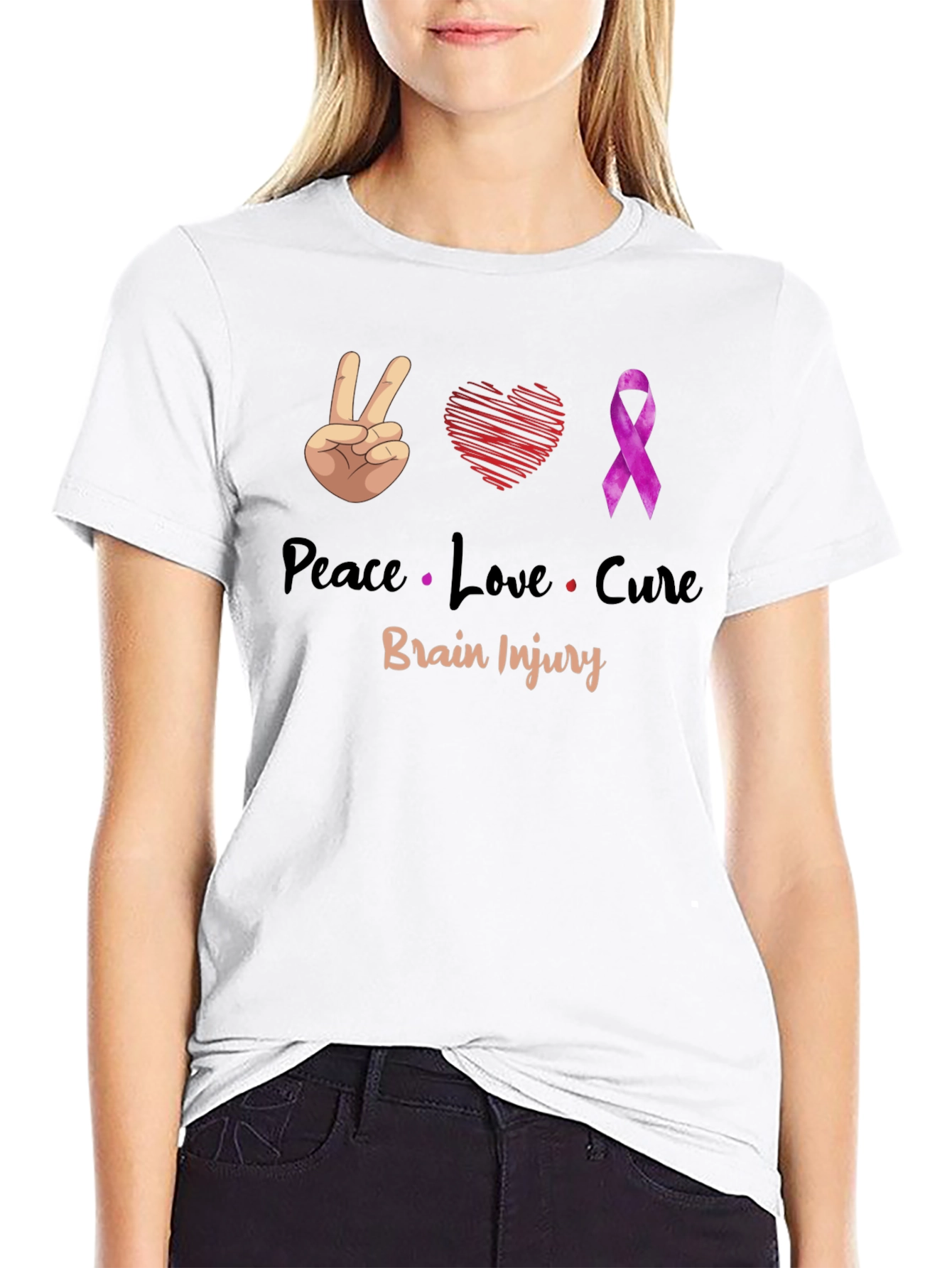 Peace Love Cure Brain Injury Awareness T-Shirt