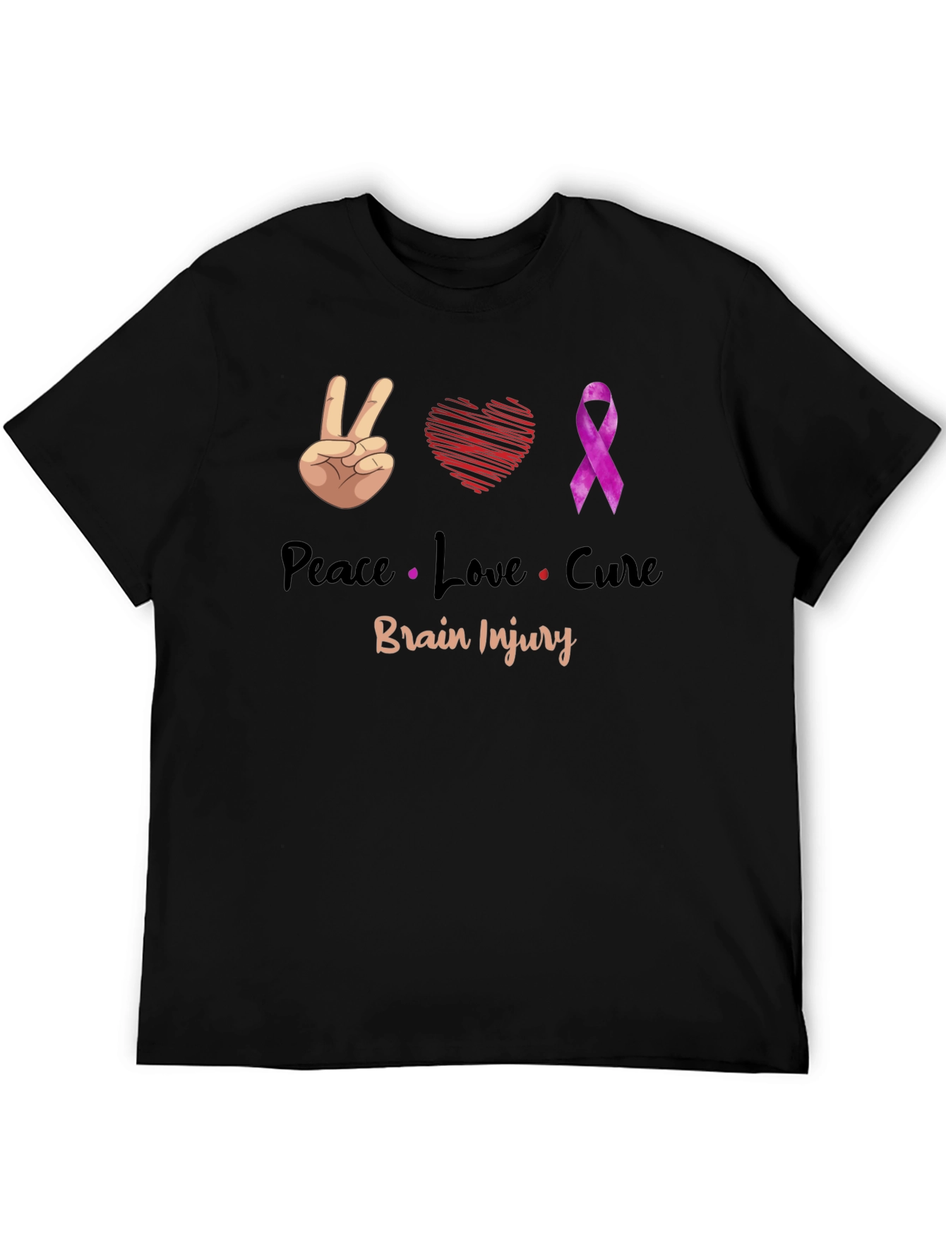 Peace Love Cure Brain Injury Awareness T-Shirt