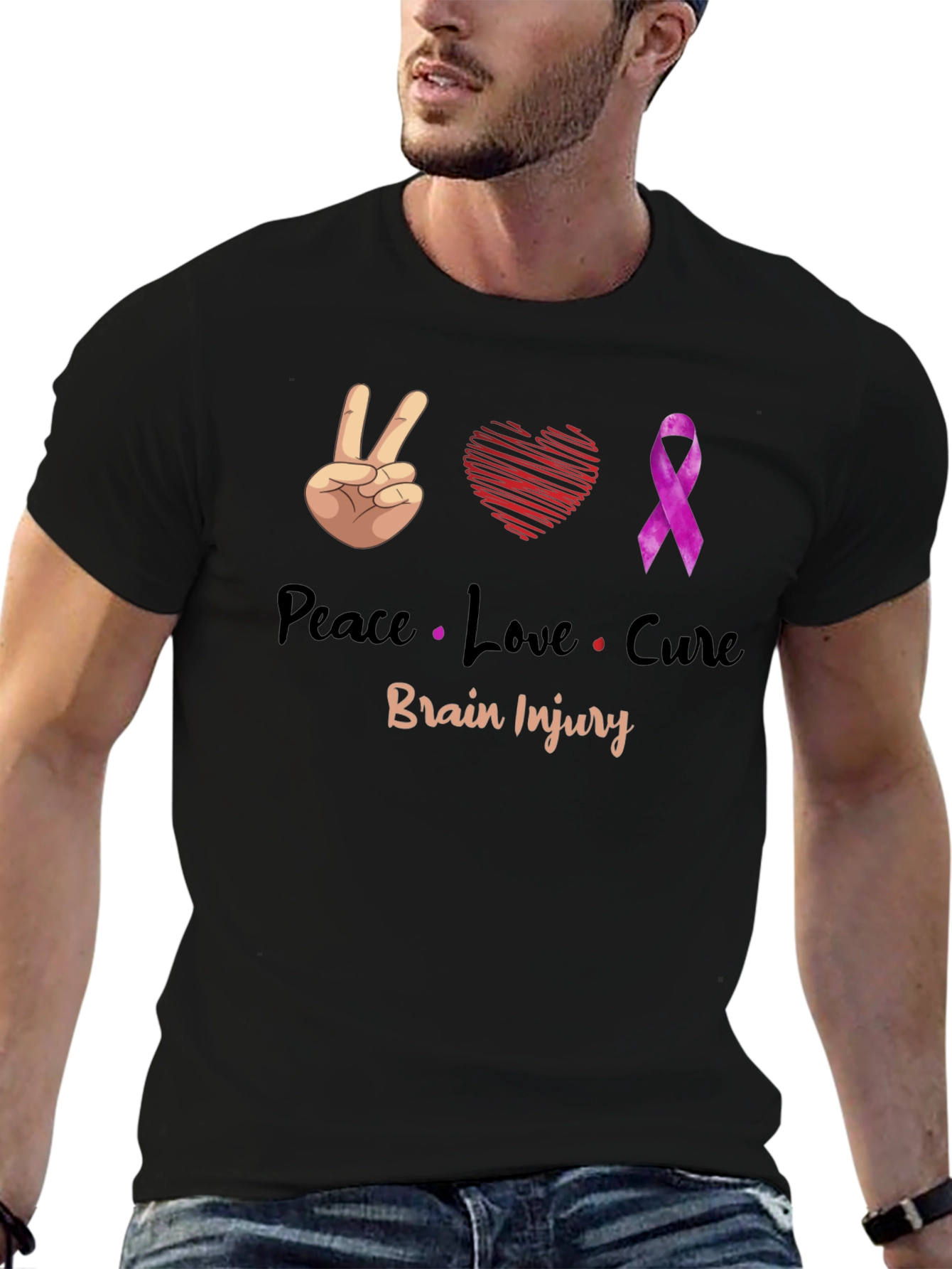 Peace Love Cure Brain Injury Awareness T-Shirt