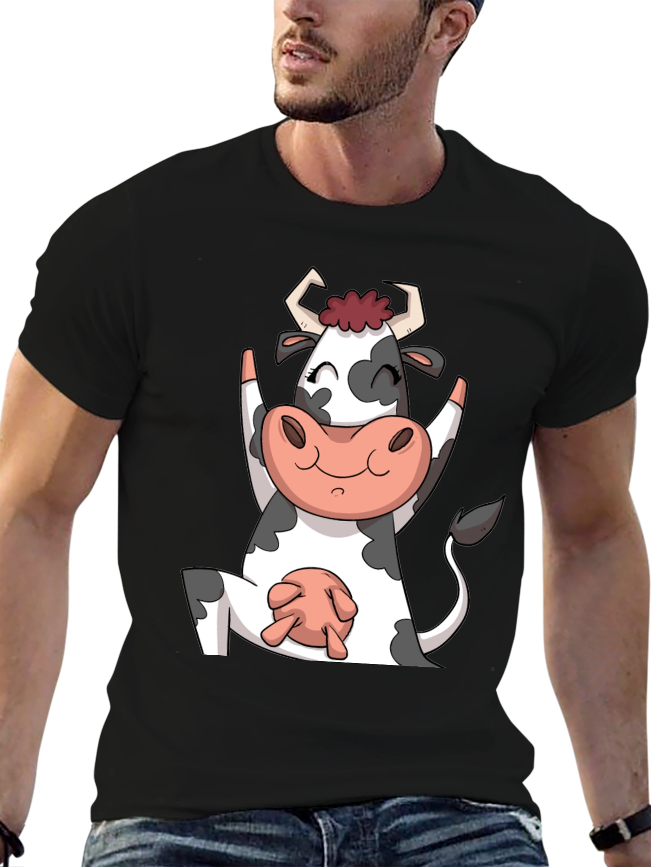 Yoga Cow Black T-Shirt Funny Animal Tee