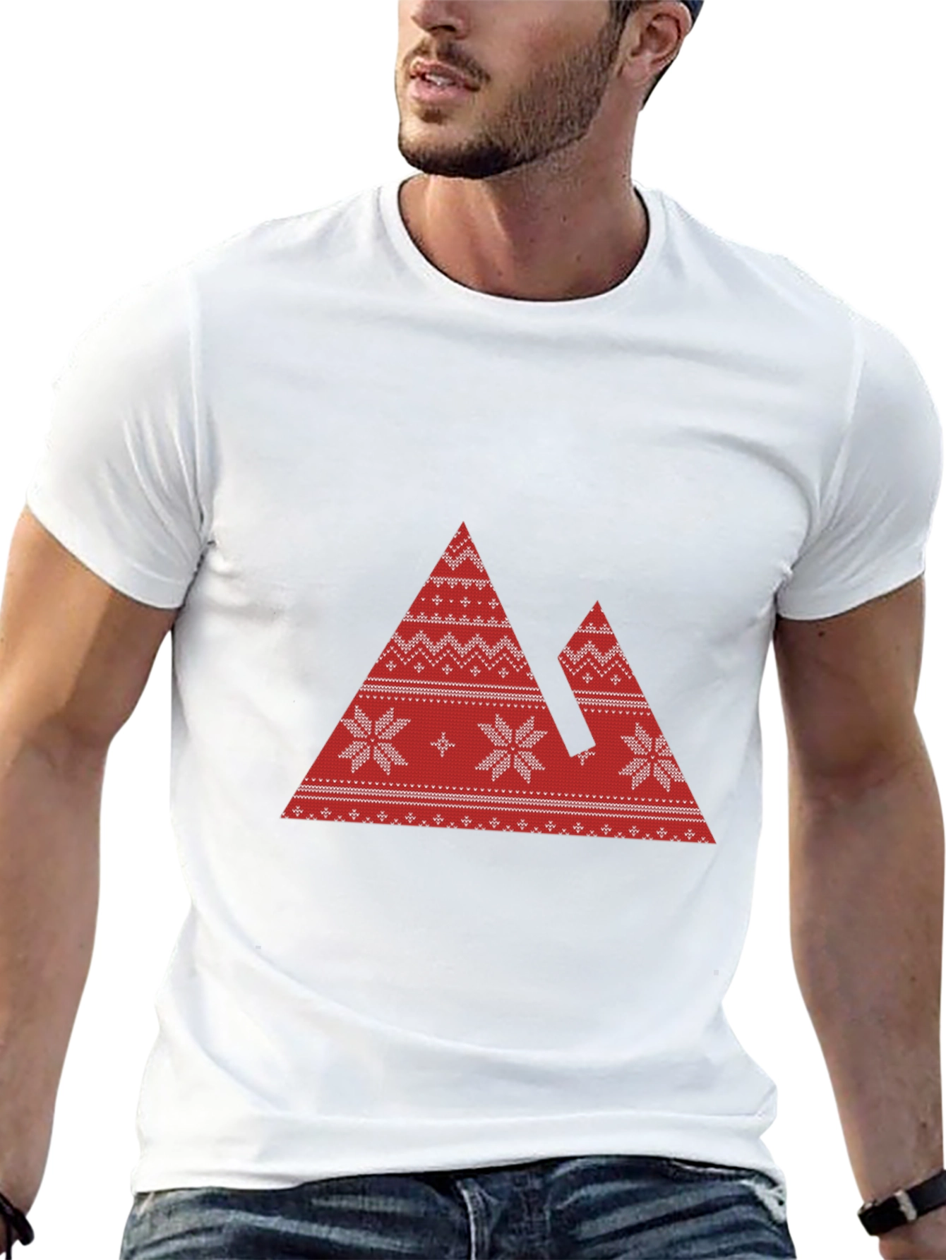 Red Mountain Pattern Black T-Shirt