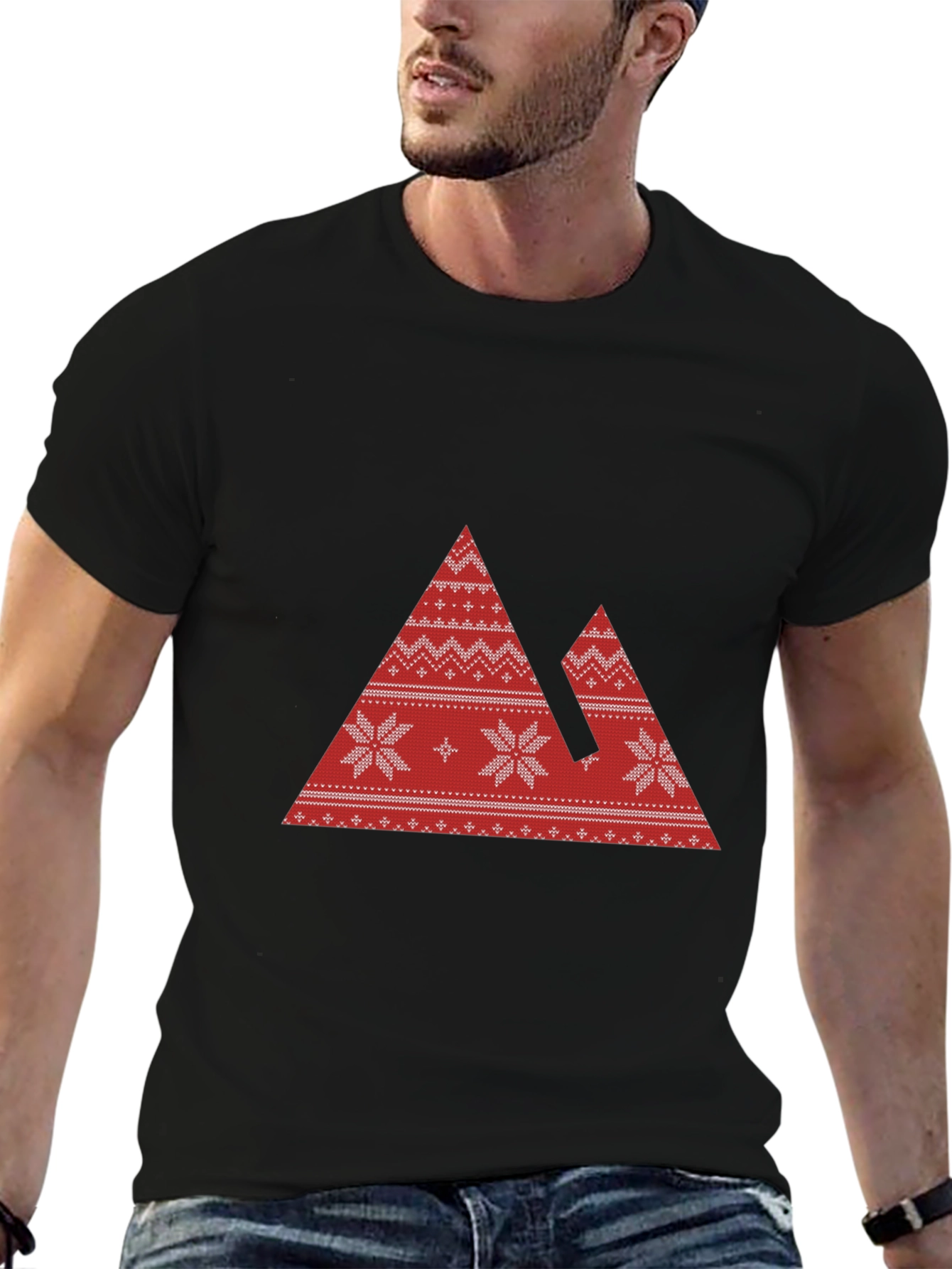 Red Mountain Pattern Black T-Shirt