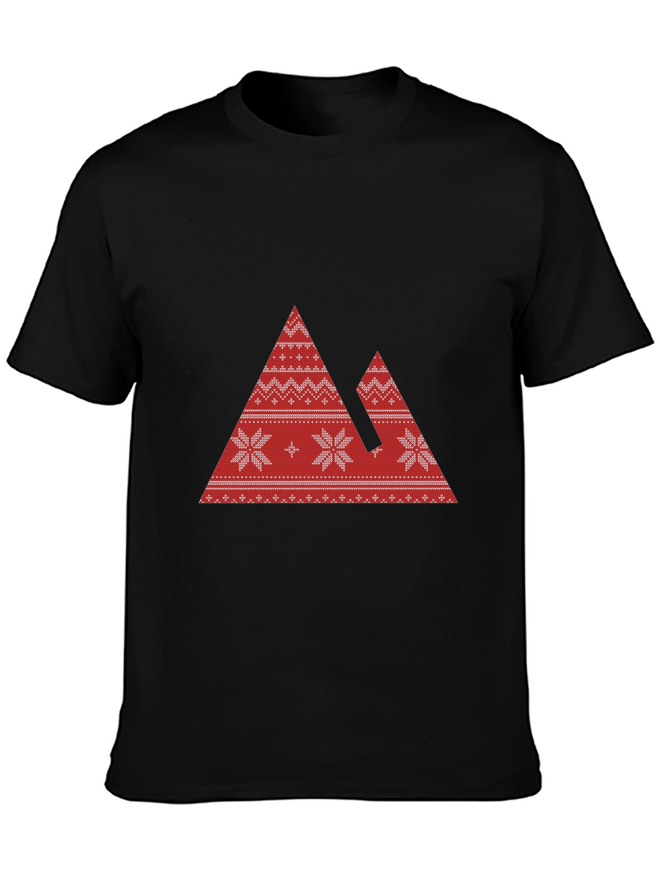 Red Mountain Pattern Black T-Shirt