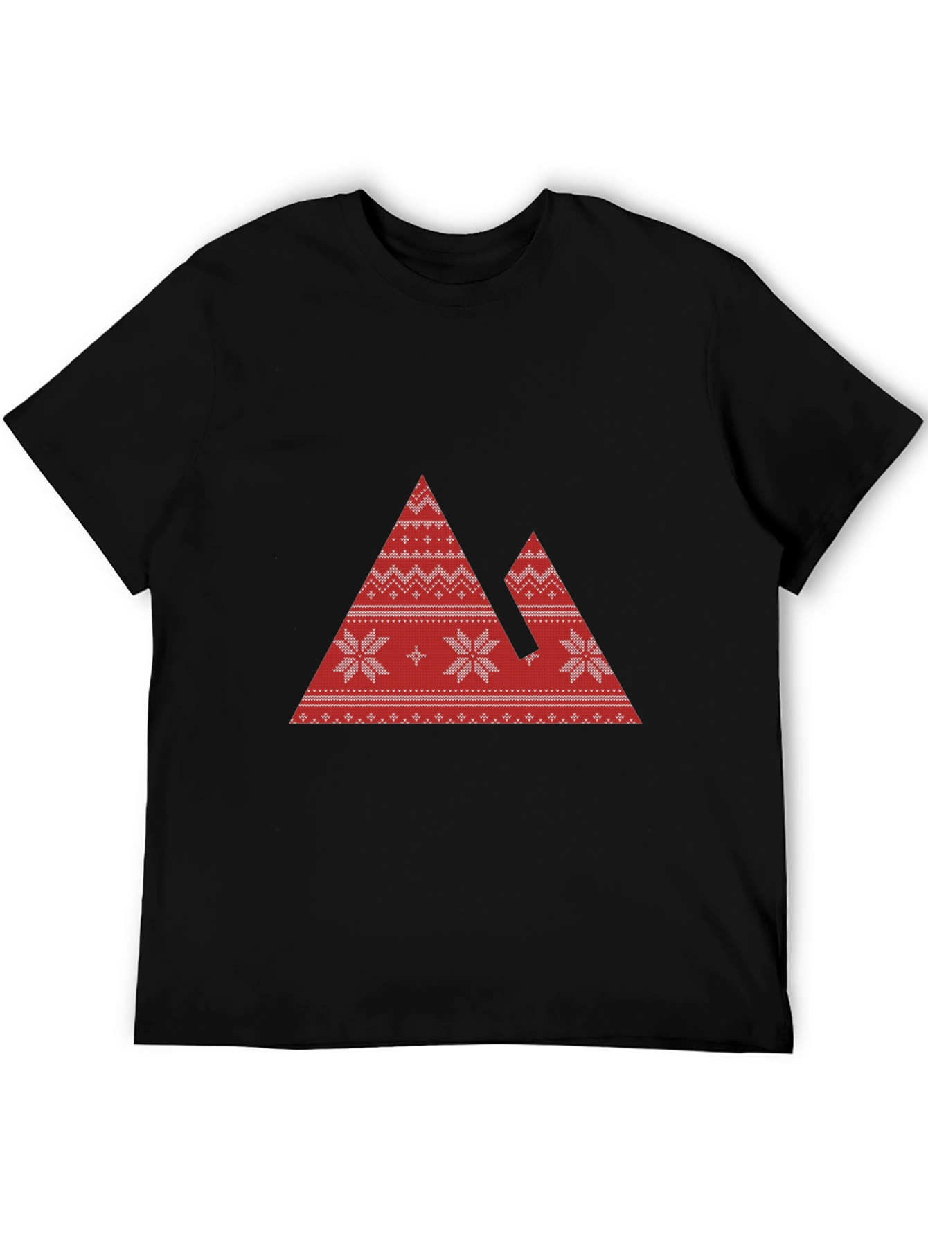 Red Mountain Pattern Black T-Shirt