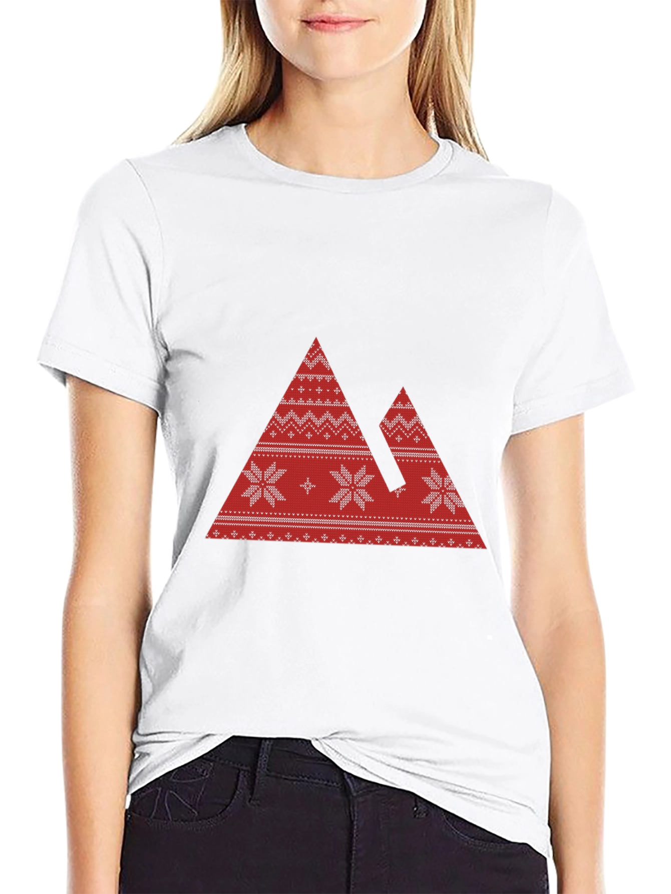 Red Mountain Pattern Black T-Shirt