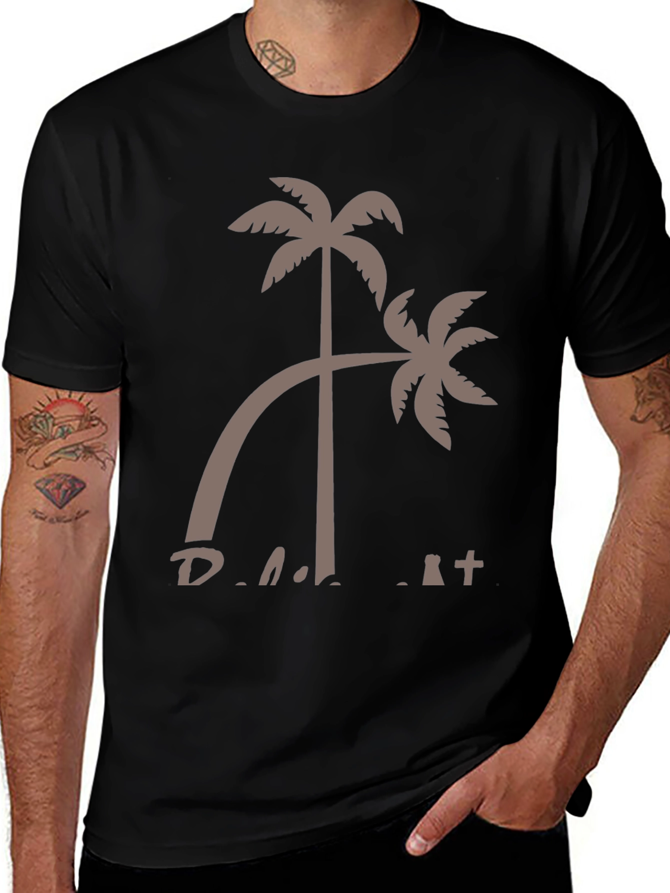 Tropical Palm Tree Graphic Tee - Black Cotton T-Shirt